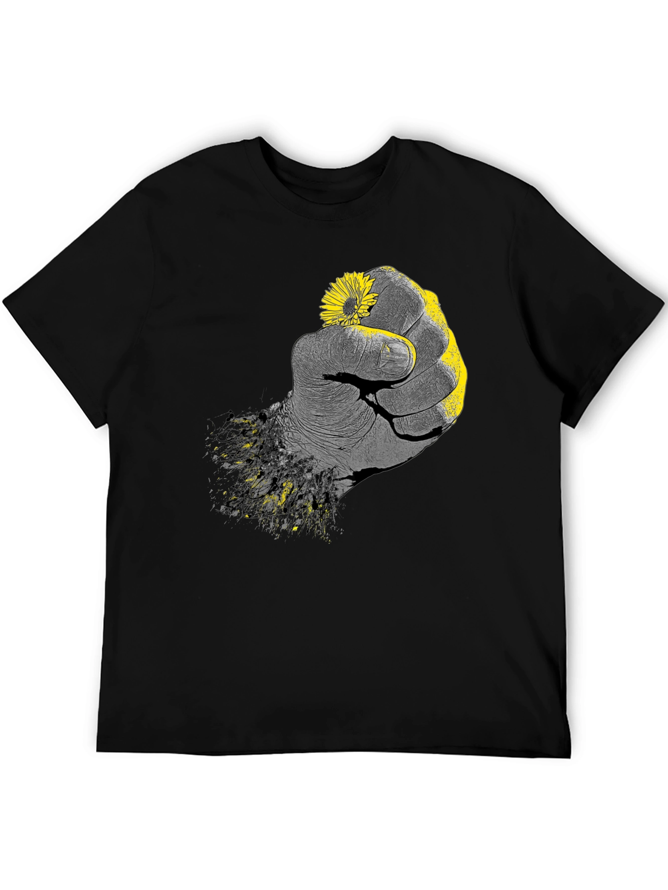 Fist Holding Flower Graphic Tee - Black