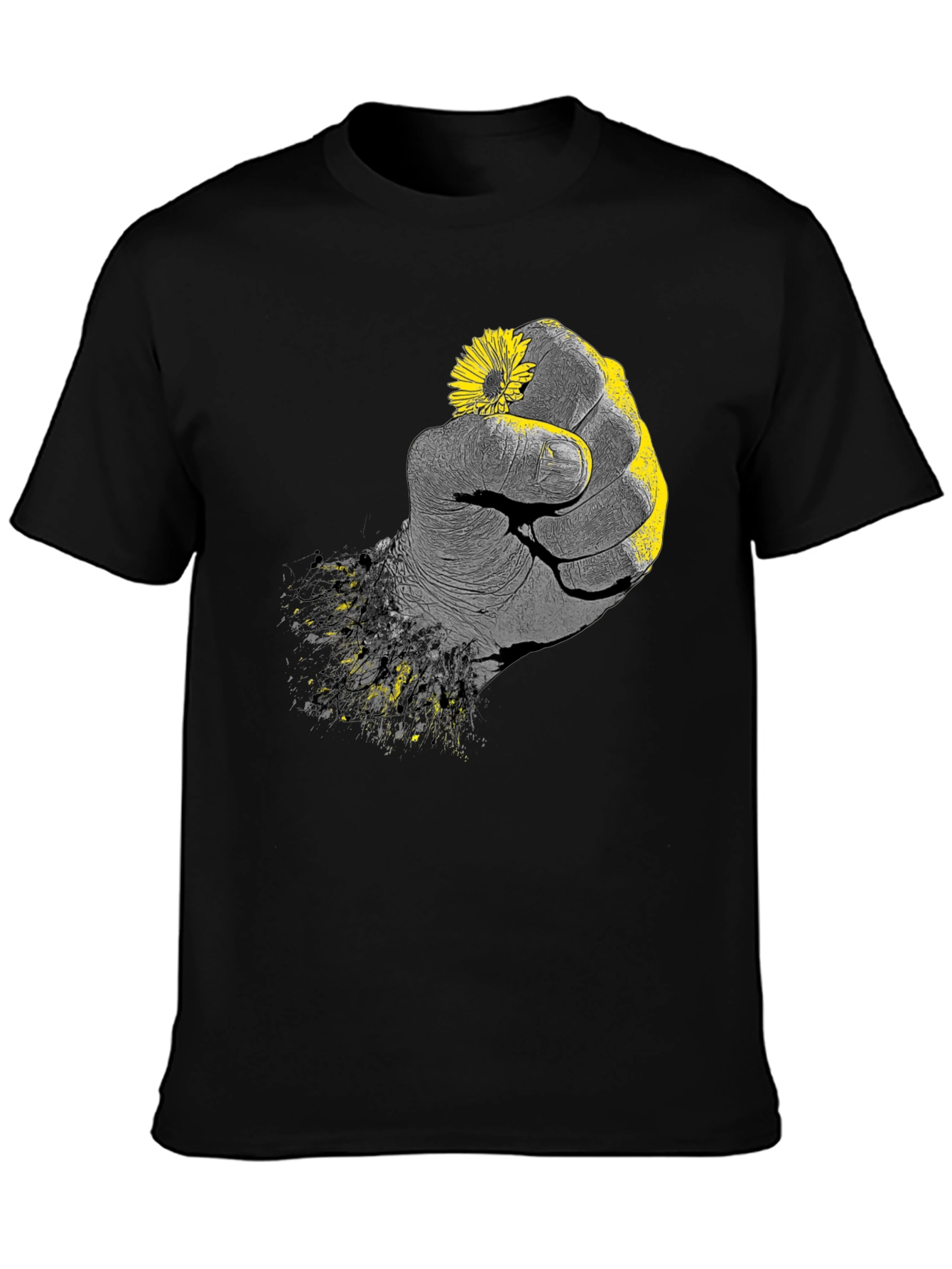 Fist Holding Flower Graphic Tee - Black