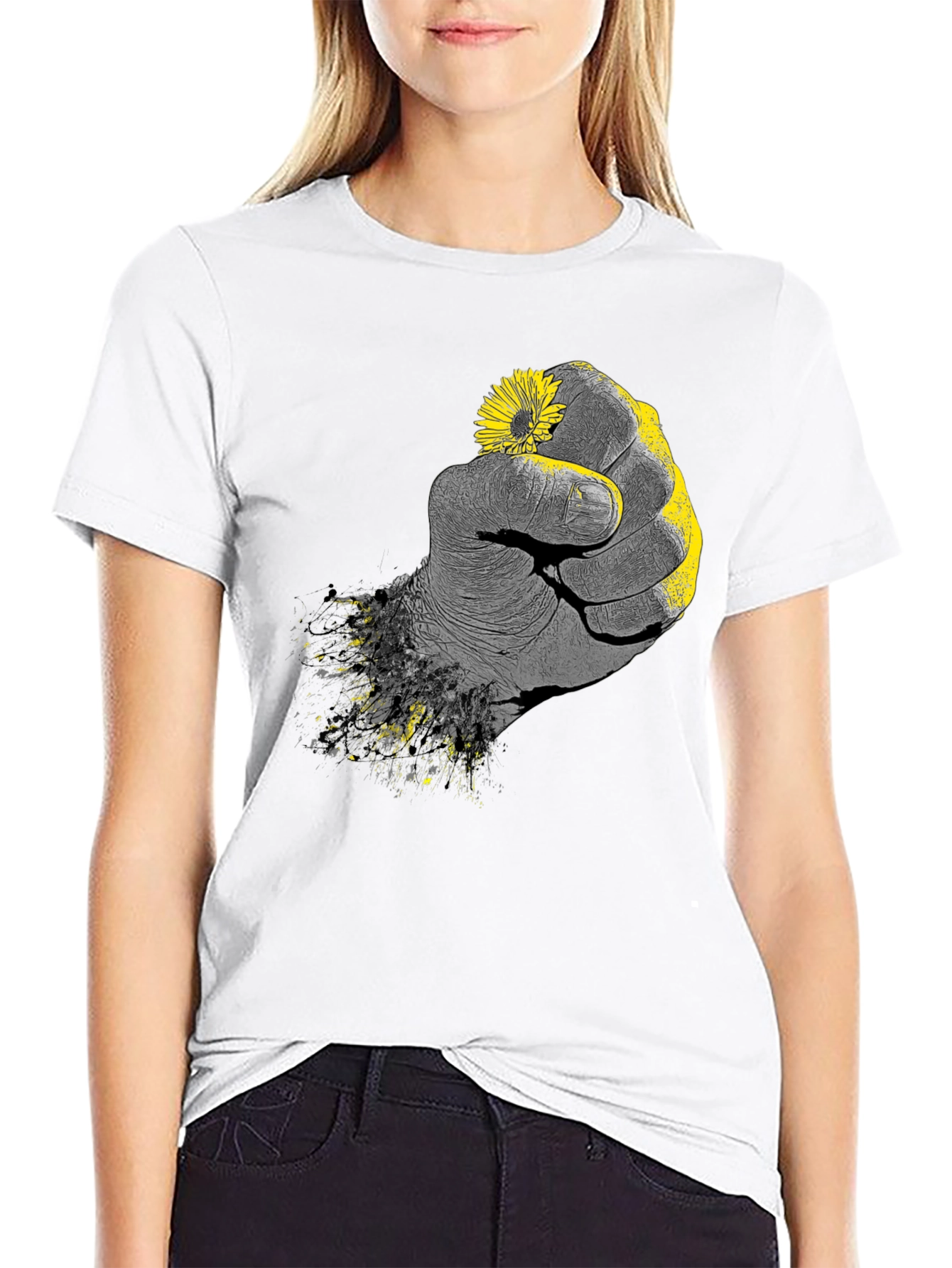 Fist Holding Flower Graphic Tee - Black