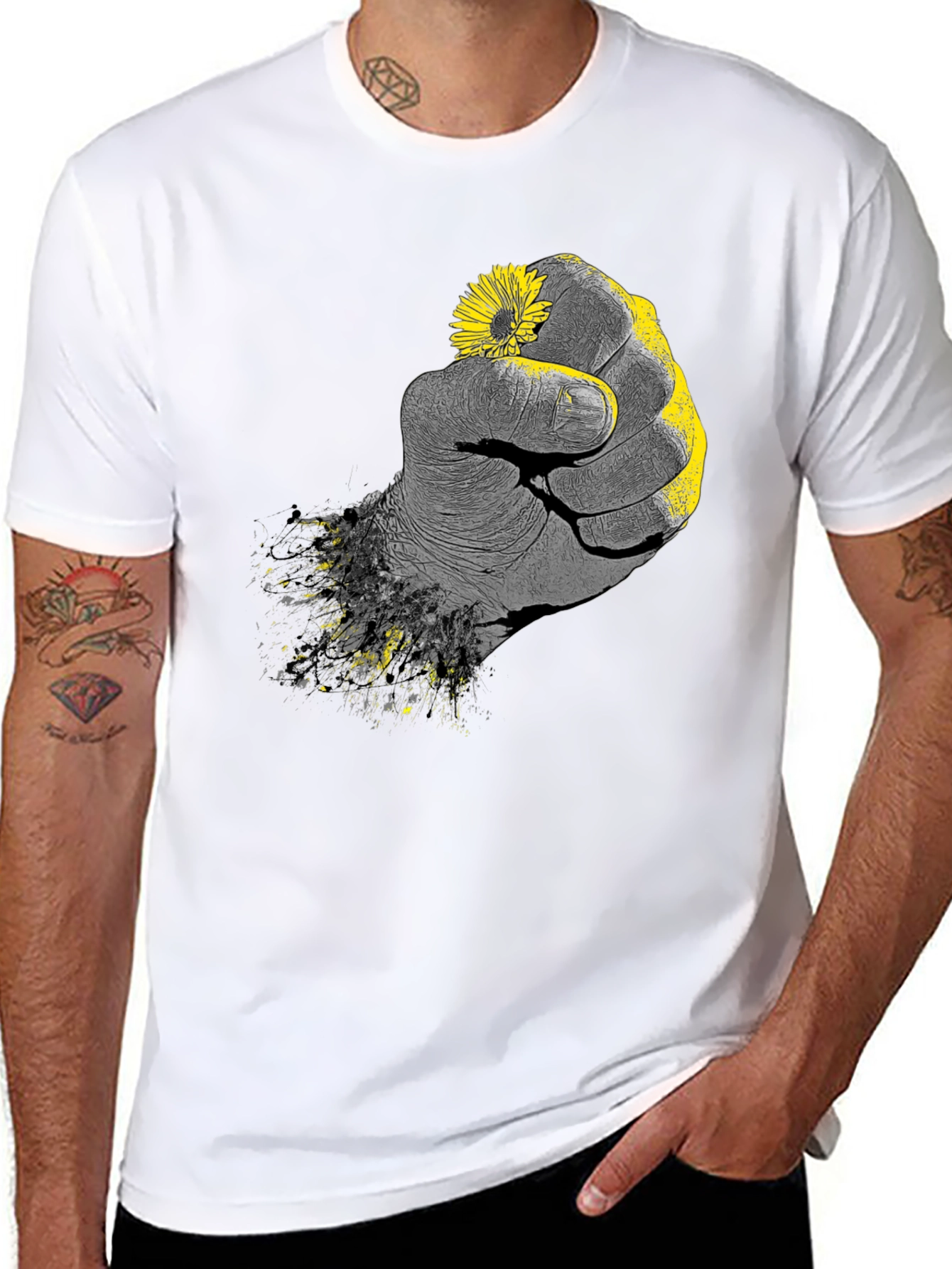 Fist Holding Flower Graphic Tee - Black