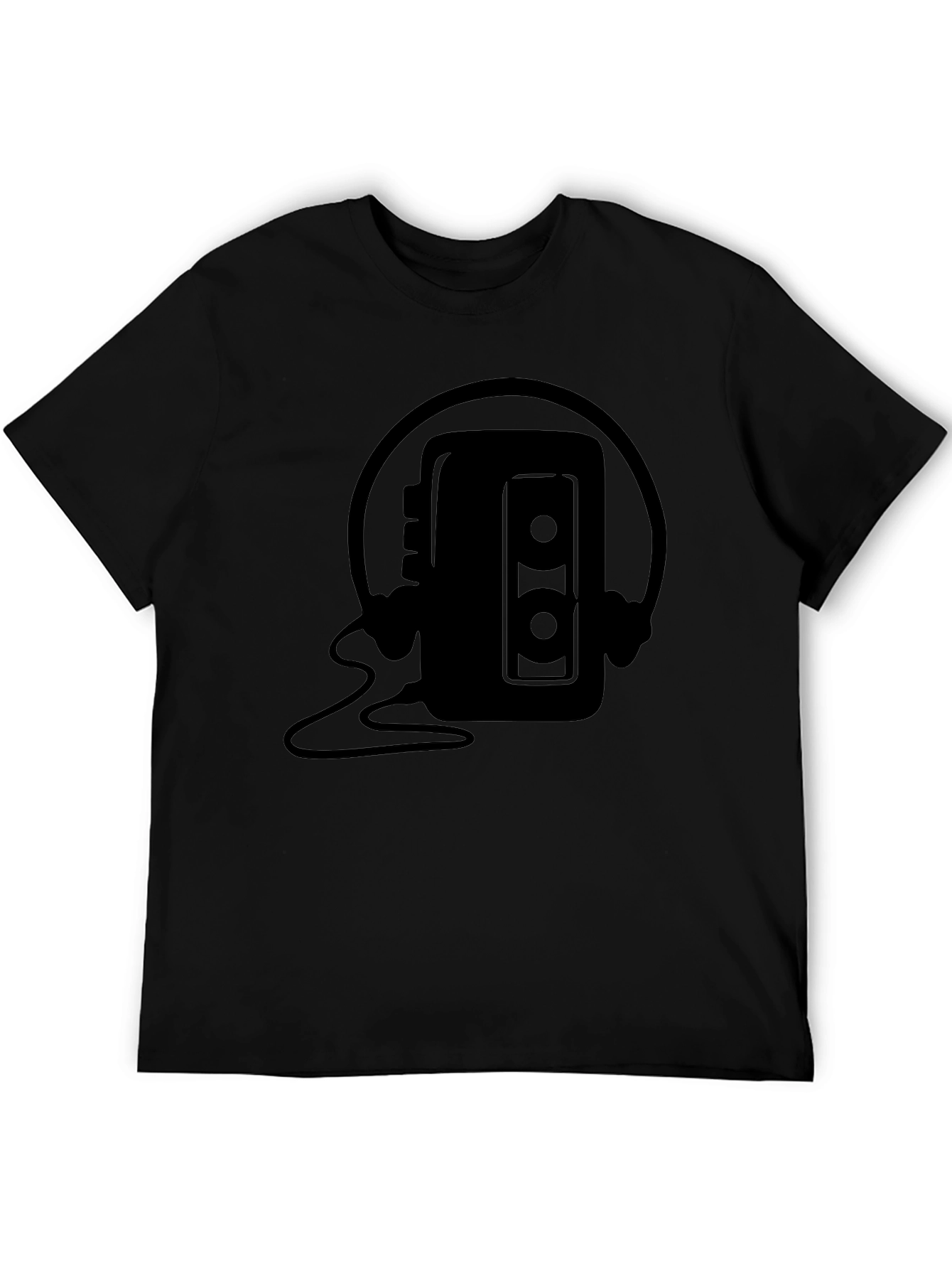 Retro Cassette Player Headphones Black T-Shirt