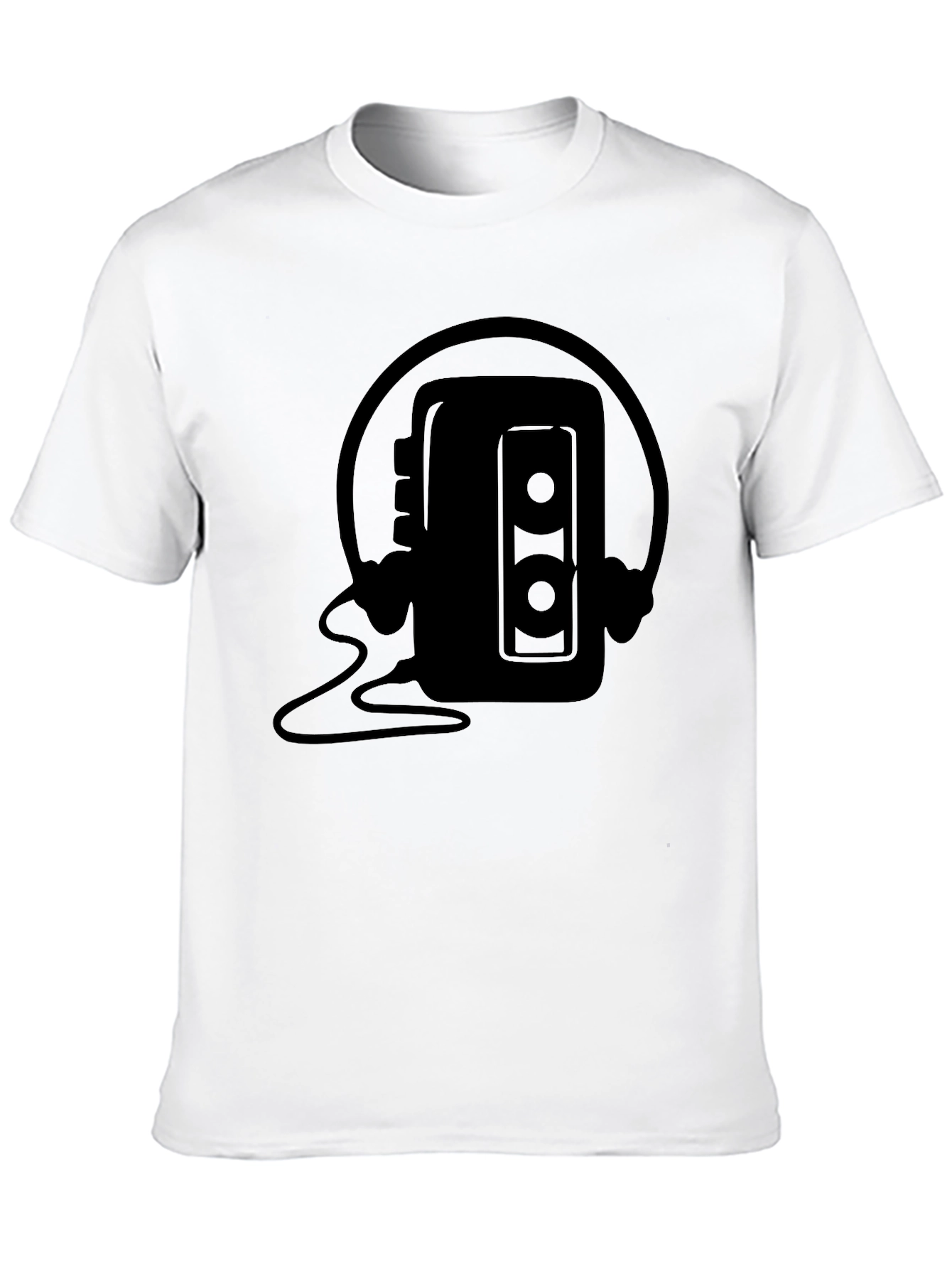 Retro Cassette Player Headphones Black T-Shirt