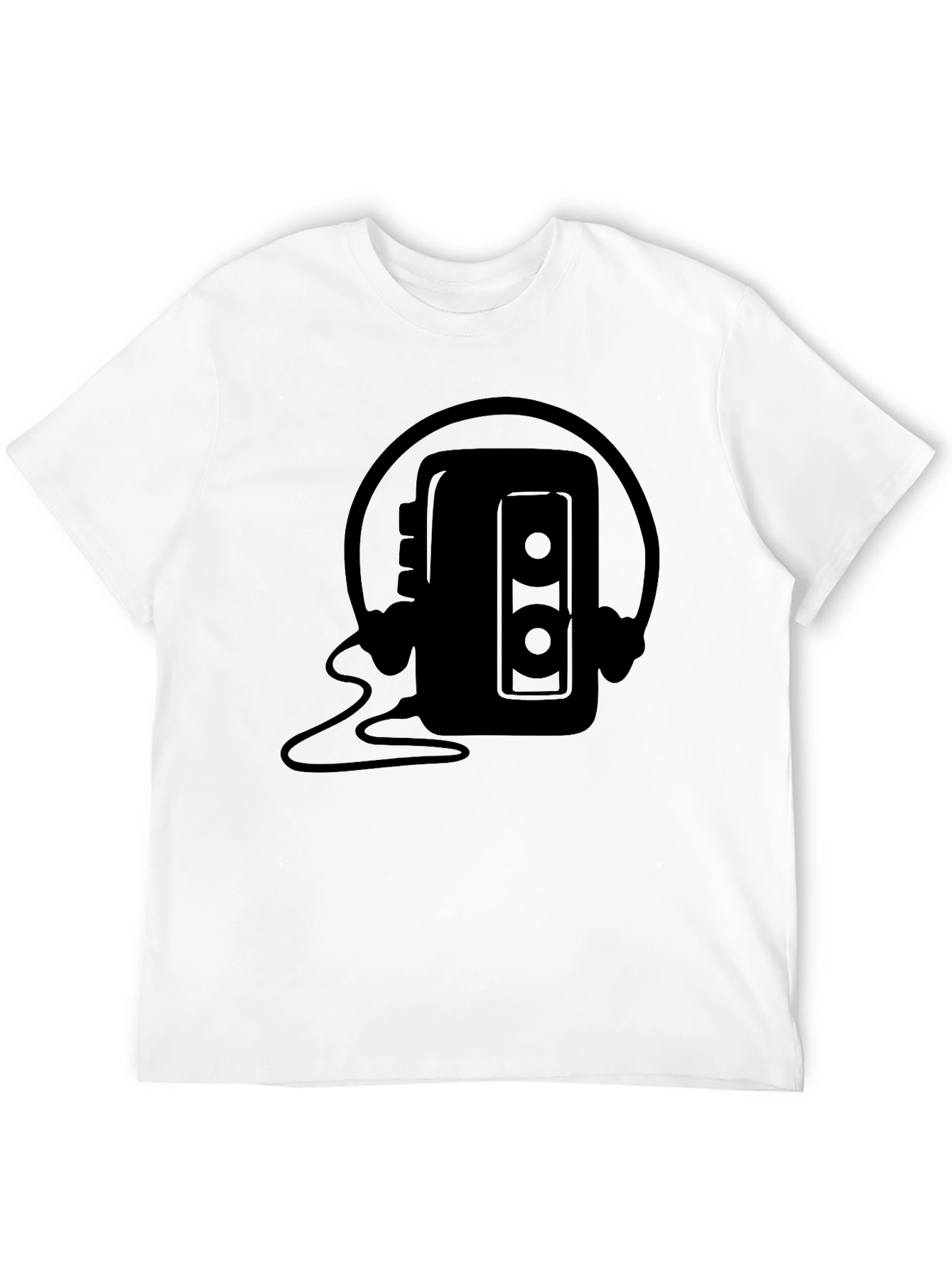 Retro Cassette Player Headphones Black T-Shirt