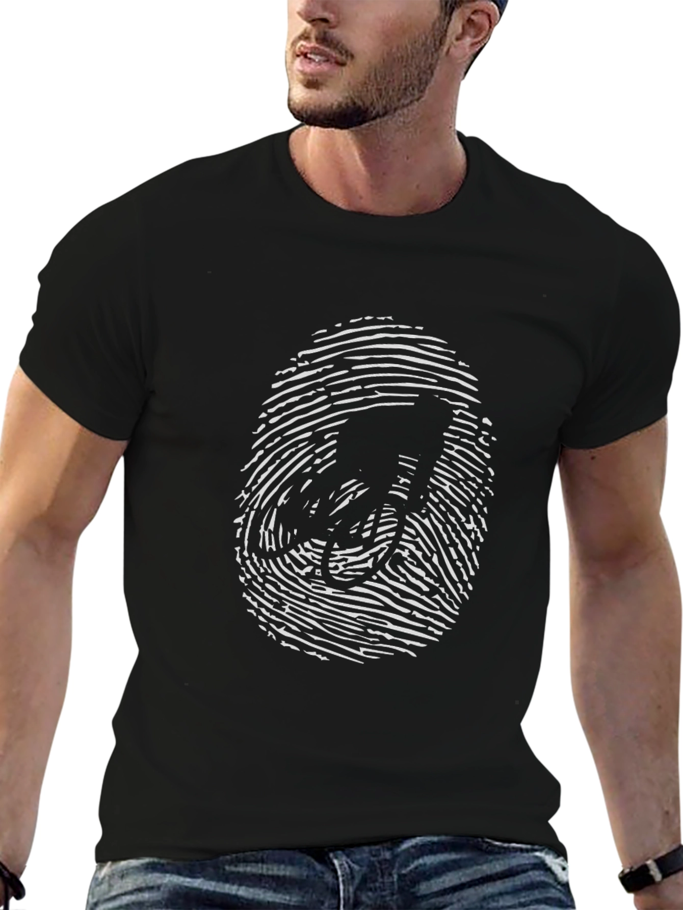 Fingerprint Biker T-Shirt - Unique Cycling Design