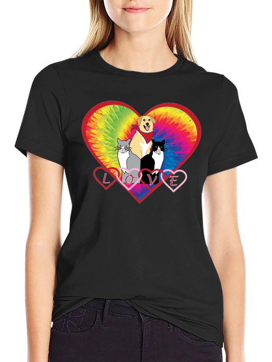 Love Cats and Dogs Tie Dye Heart T-Shirt