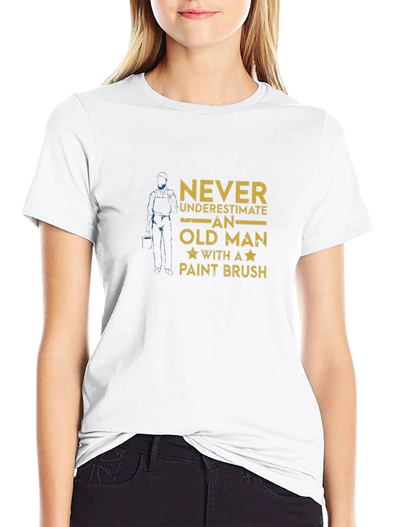 Never Underestimate Old Man with Paint Brush Graphic Tee