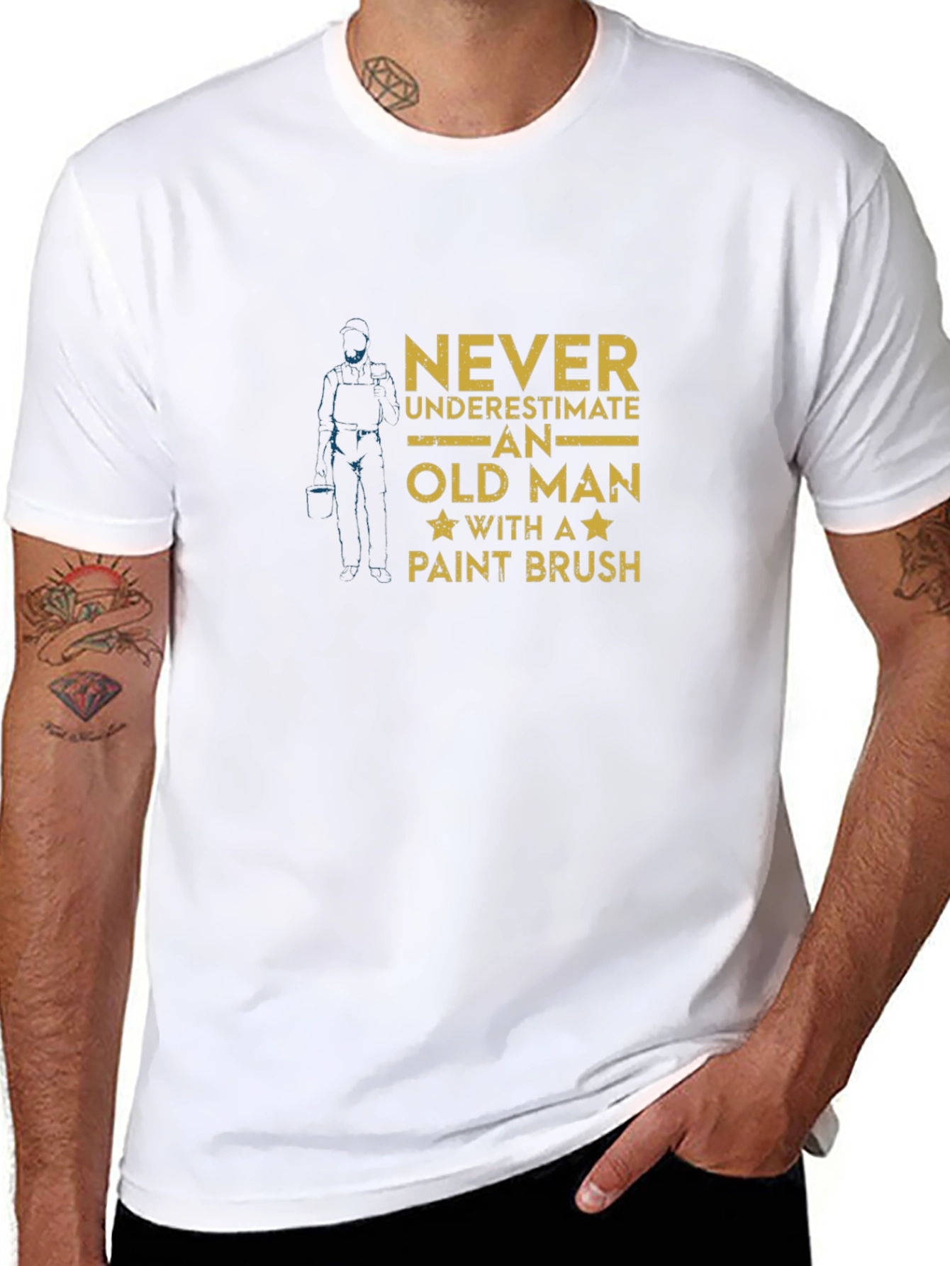 Never Underestimate Old Man with Paint Brush Graphic Tee