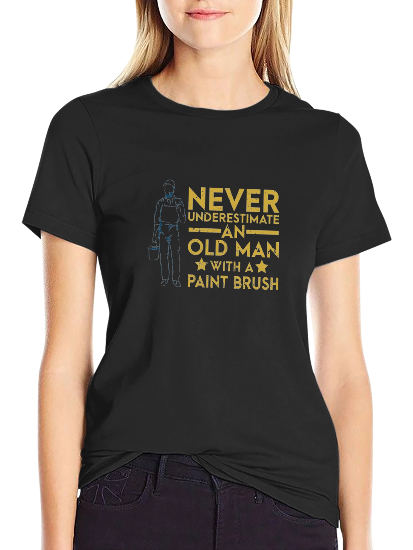 Never Underestimate Old Man with Paint Brush Graphic Tee