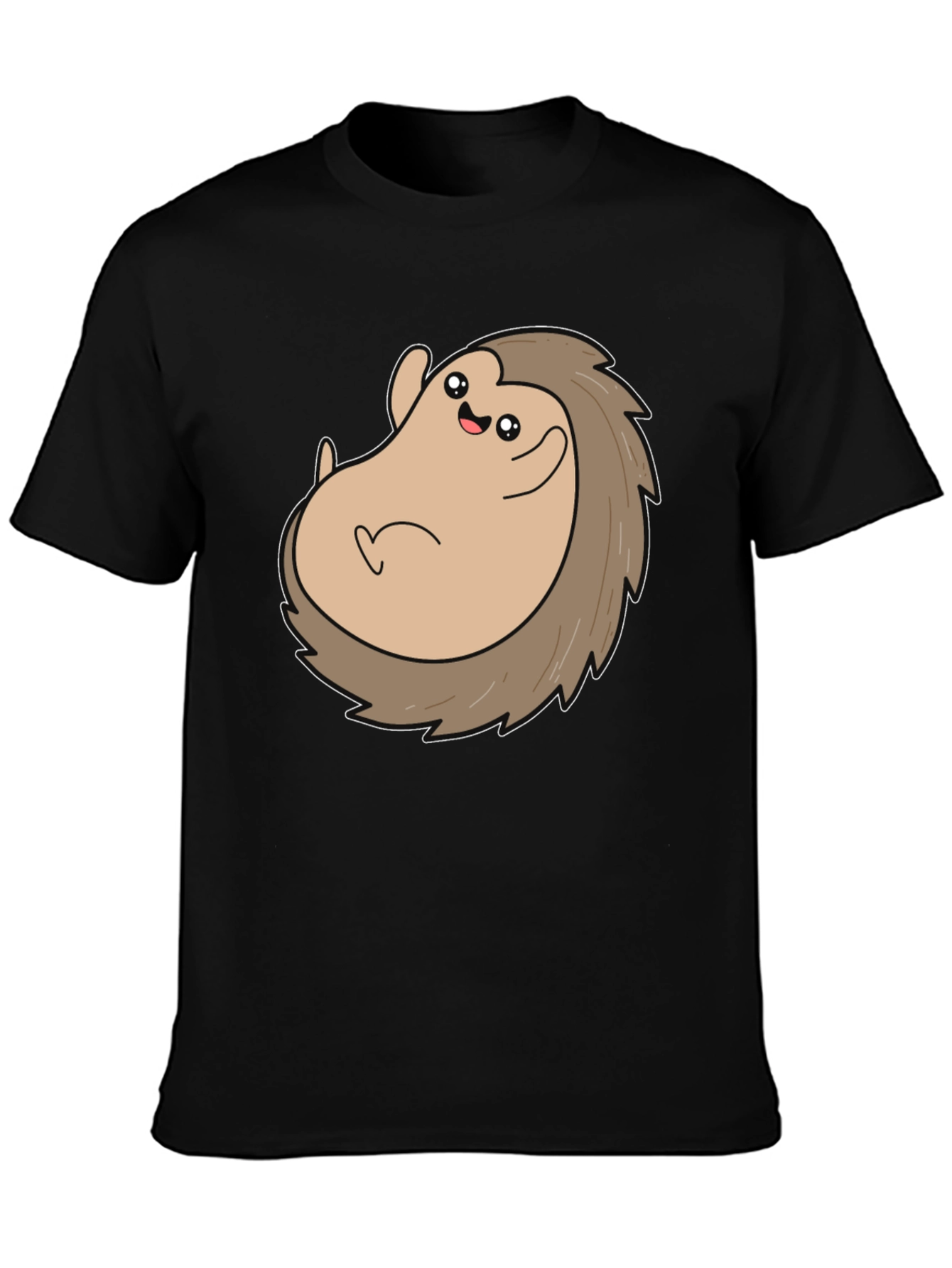 Cute Hedgehog Graphic Tee - Black Cotton T-Shirt