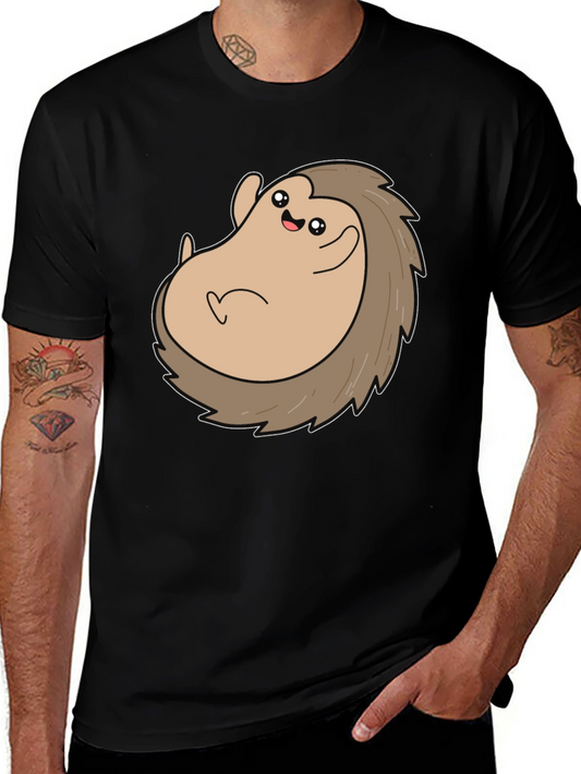 Cute Hedgehog Graphic Tee - Black Cotton T-Shirt