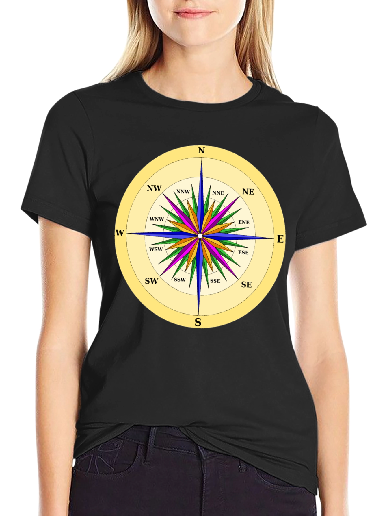 Nautical Compass Rose Black T-Shirt