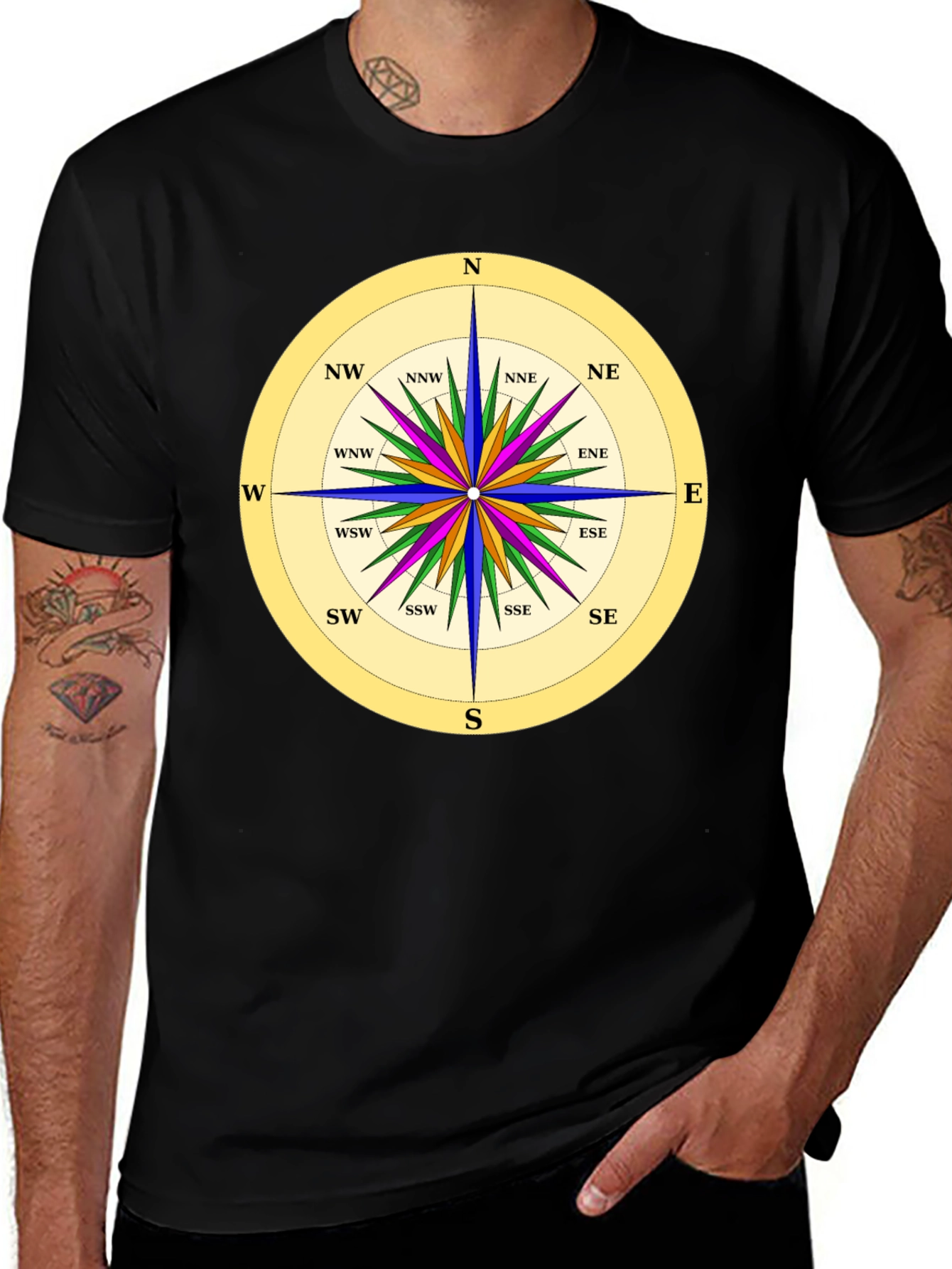 Nautical Compass Rose Black T-Shirt
