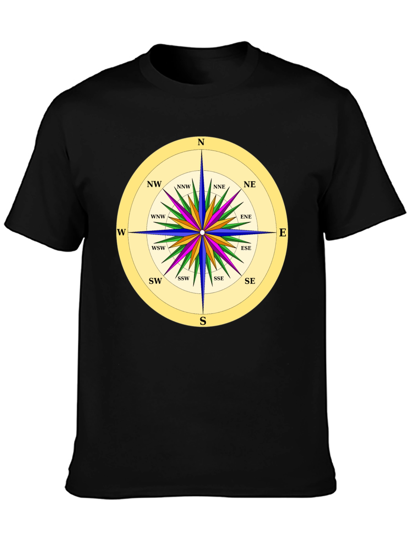 Nautical Compass Rose Black T-Shirt