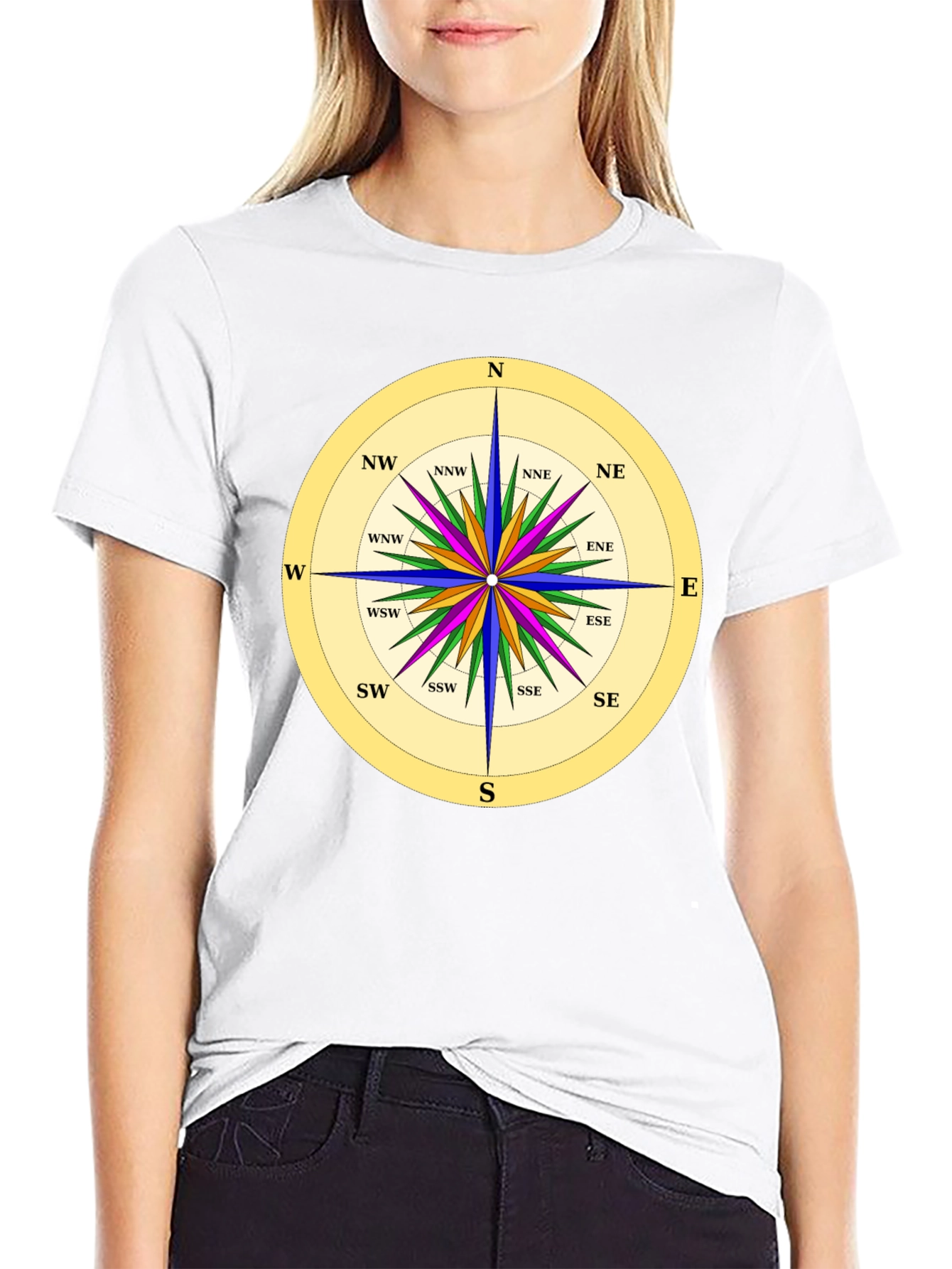 Nautical Compass Rose Black T-Shirt