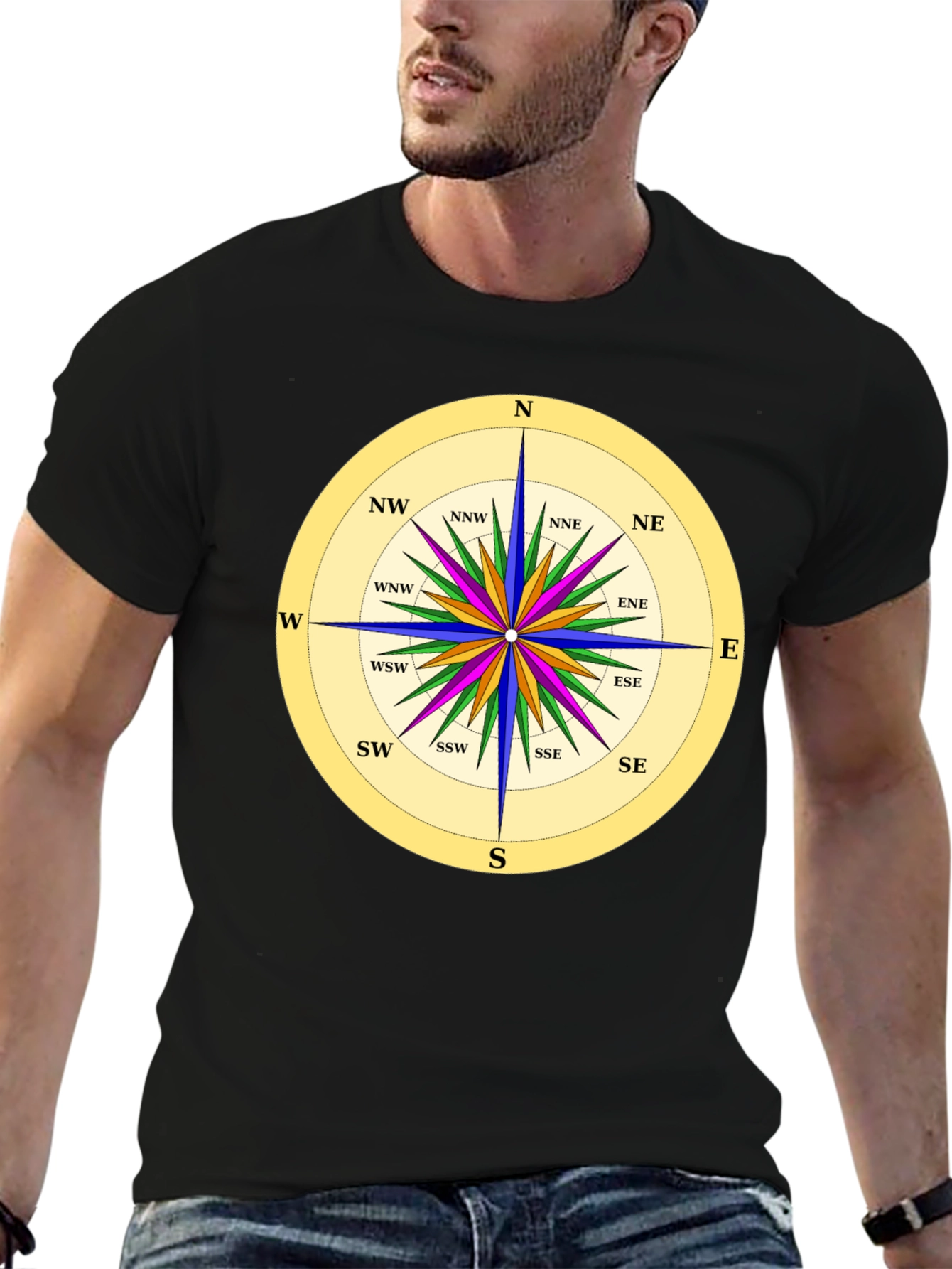 Nautical Compass Rose Black T-Shirt