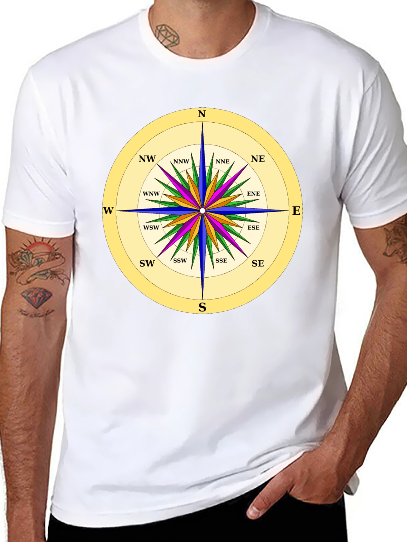 Nautical Compass Rose Black T-Shirt