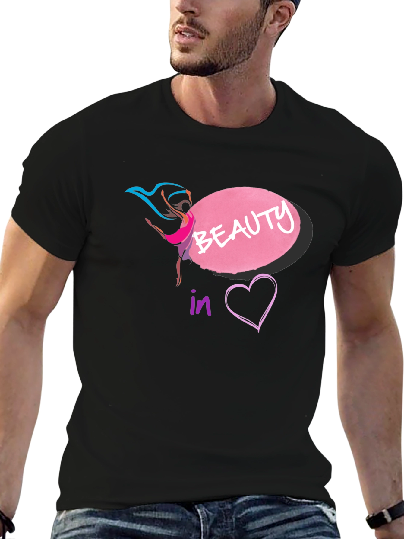 Beauty in Heart T-Shirt - Black Graphic Tee