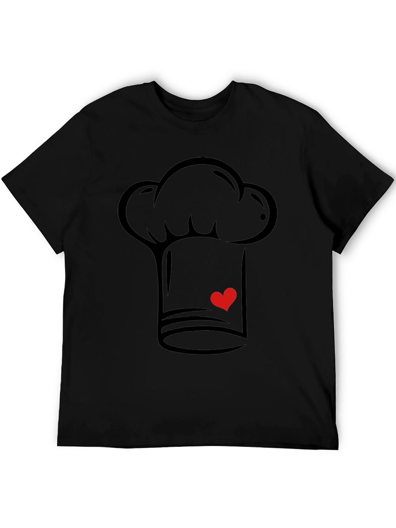 Chef Hat Heart Graphic T-Shirt - Black Casual Tee