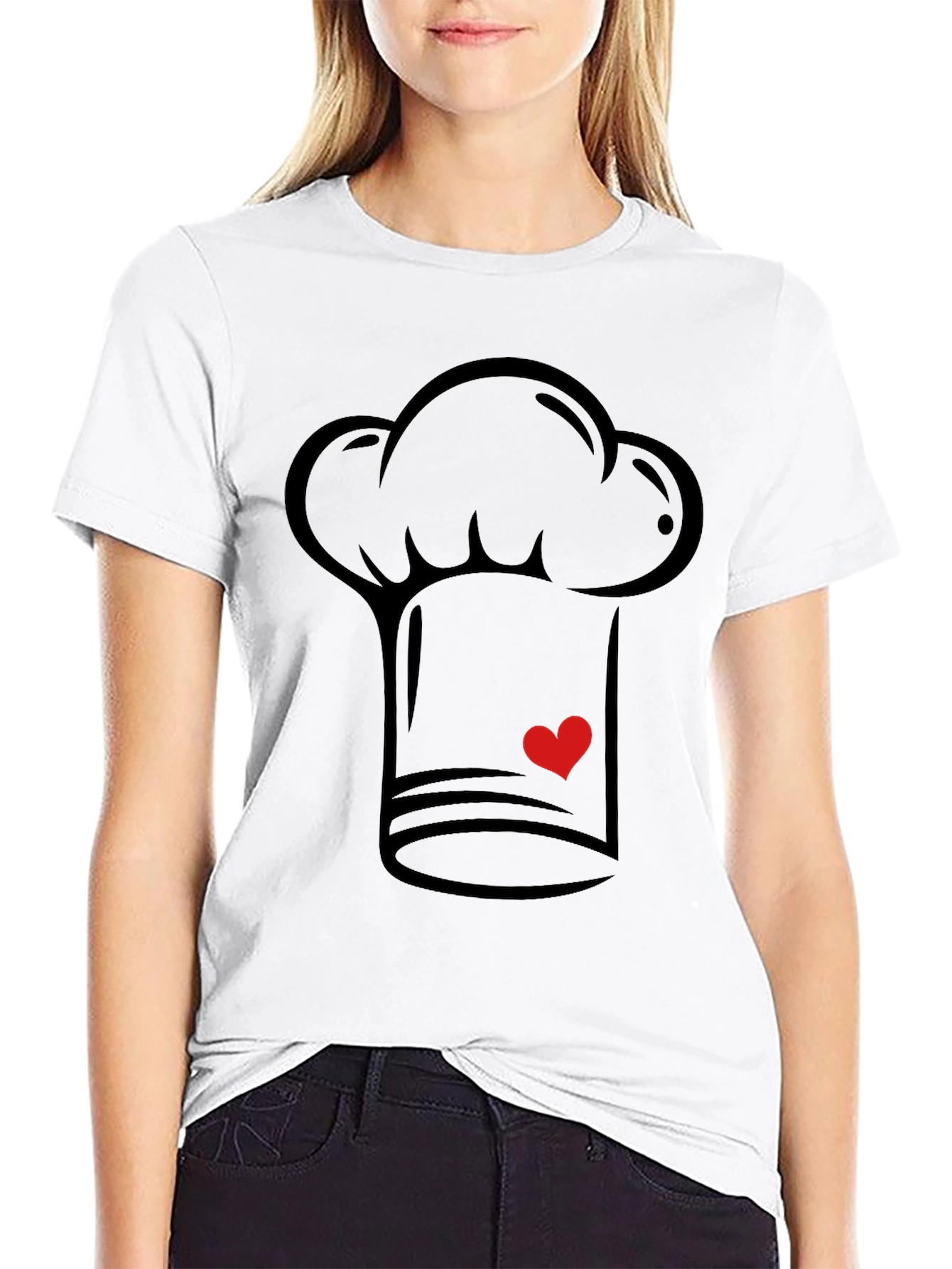 Chef Hat Heart Graphic T-Shirt - Black Casual Tee