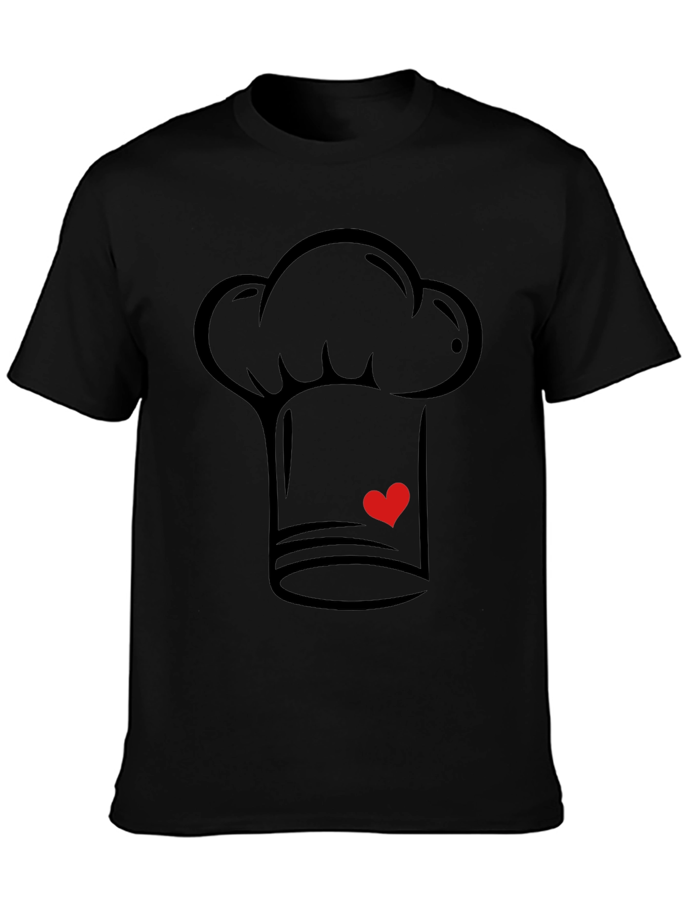 Chef Hat Heart Graphic T-Shirt - Black Casual Tee