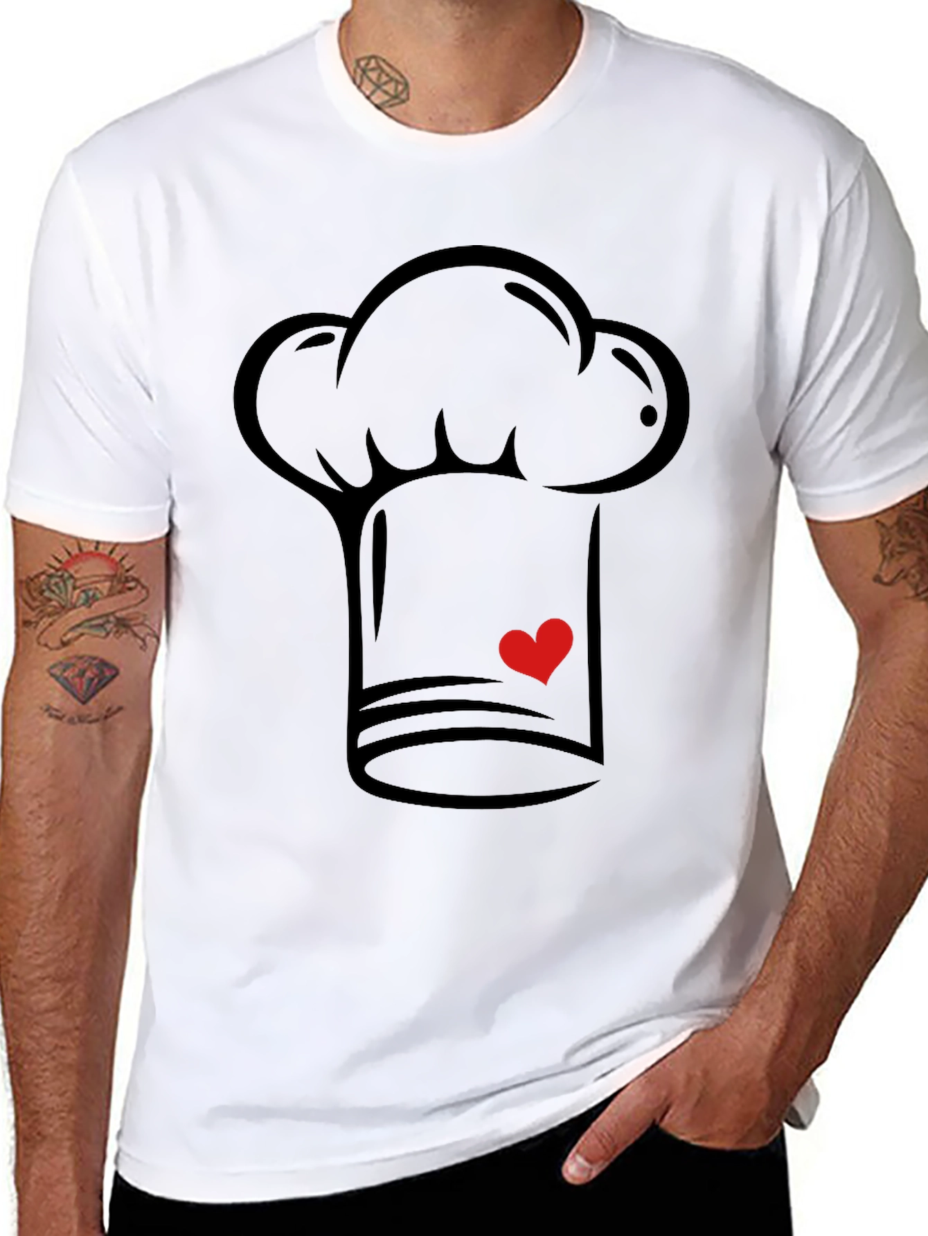 Chef Hat Heart Graphic T-Shirt - Black Casual Tee
