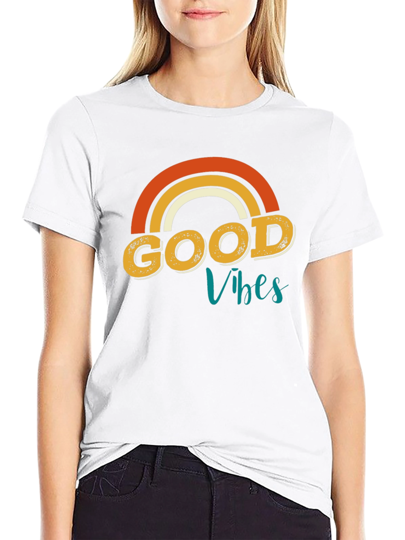Good Vibes Rainbow Graphic Tee - Retro Style