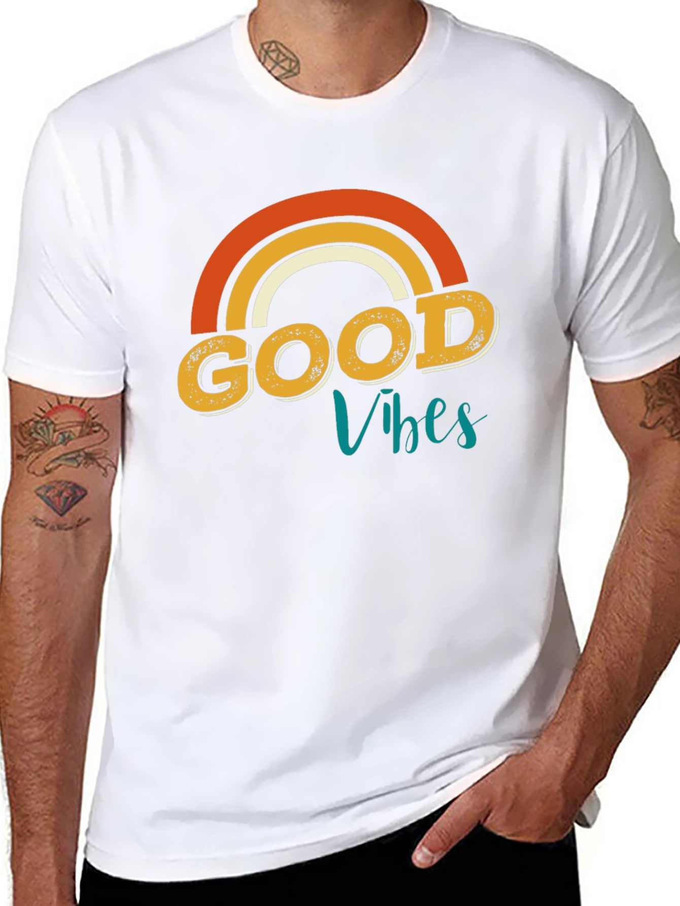 Good Vibes Rainbow Graphic Tee - Retro Style