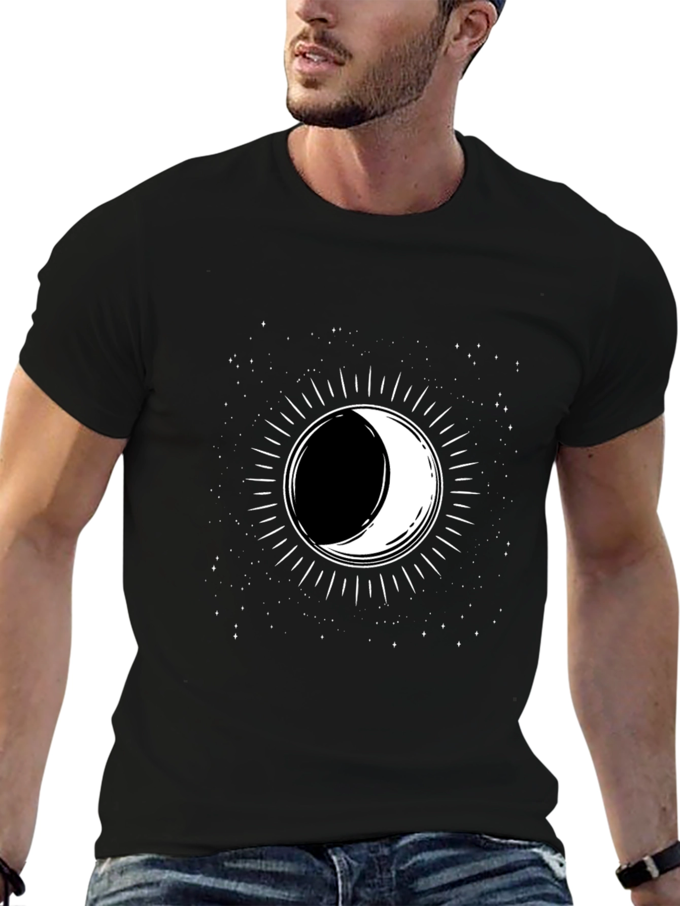 Lunar Eclipse Graphic Tee - Black Cotton T-Shirt