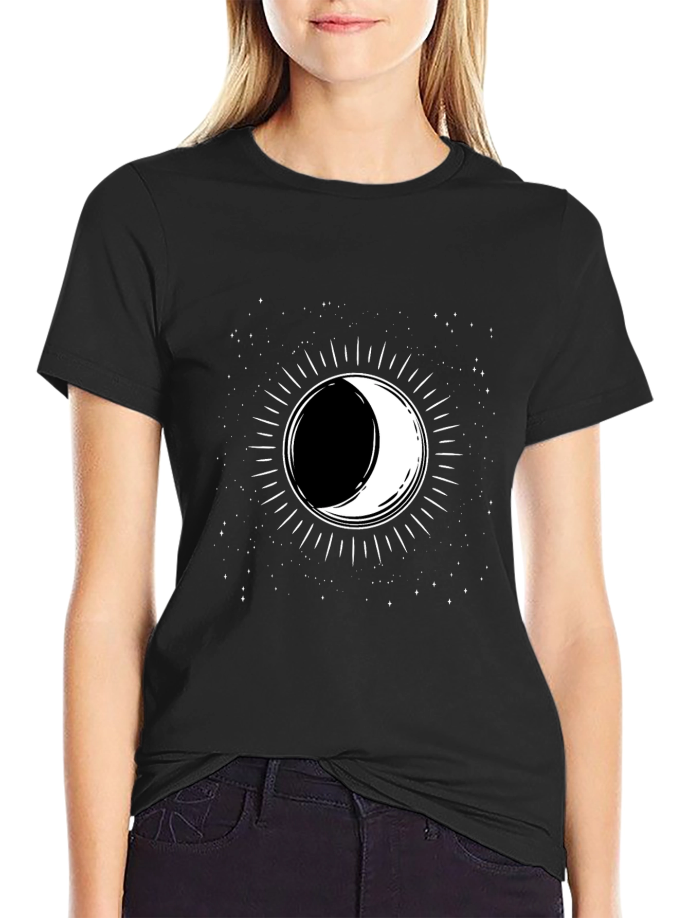 Lunar Eclipse Graphic Tee - Black Cotton T-Shirt