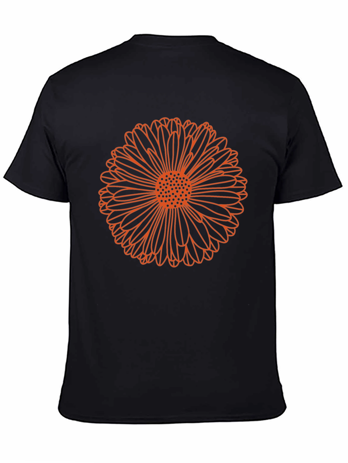 Orange Flower Graphic Print Black T-Shirt