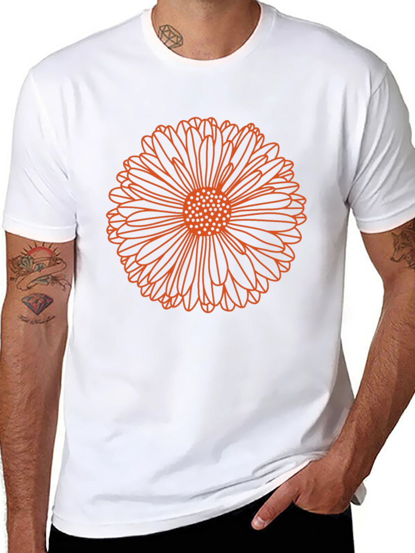 Orange Flower Graphic Print Black T-Shirt