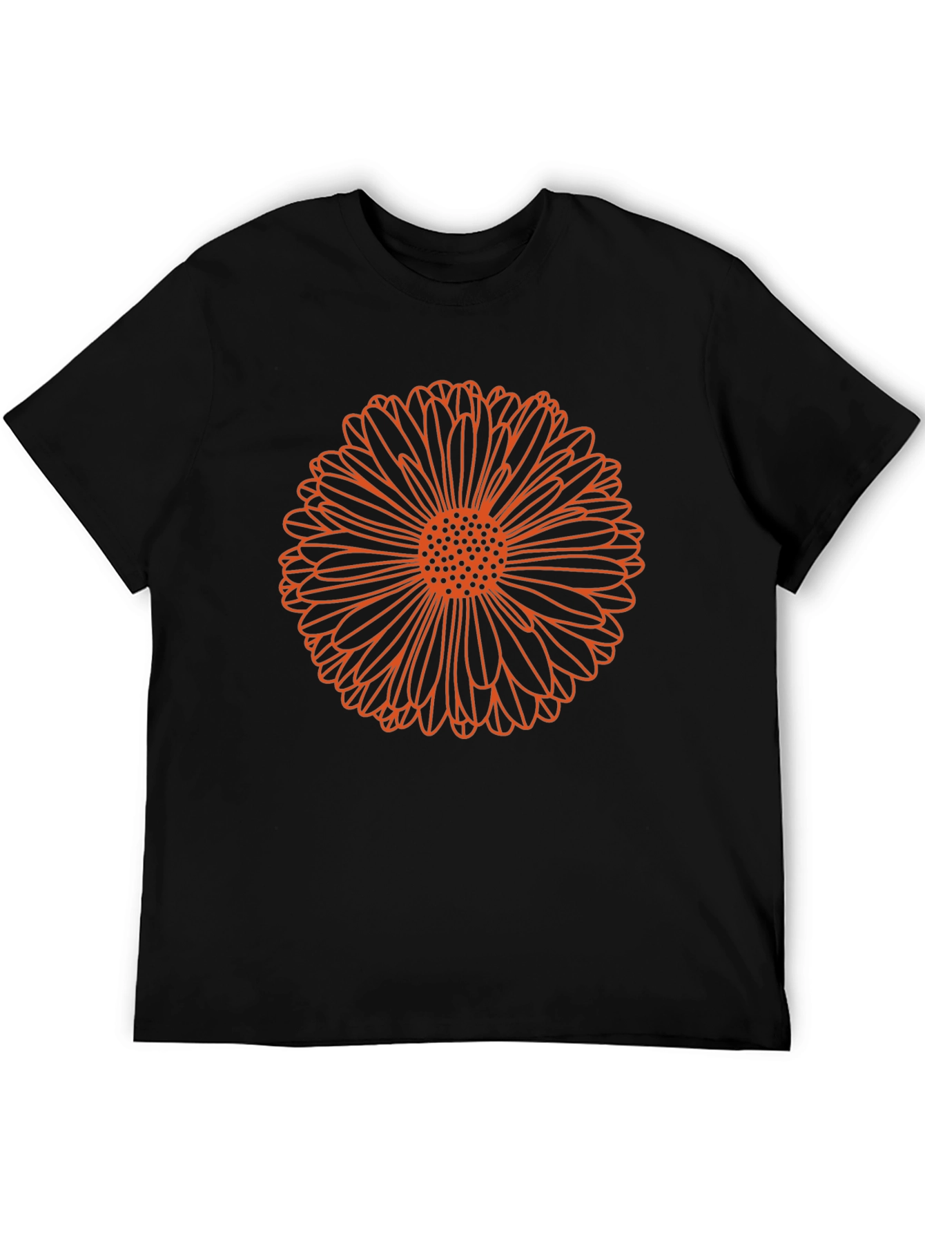 Orange Flower Graphic Print Black T-Shirt