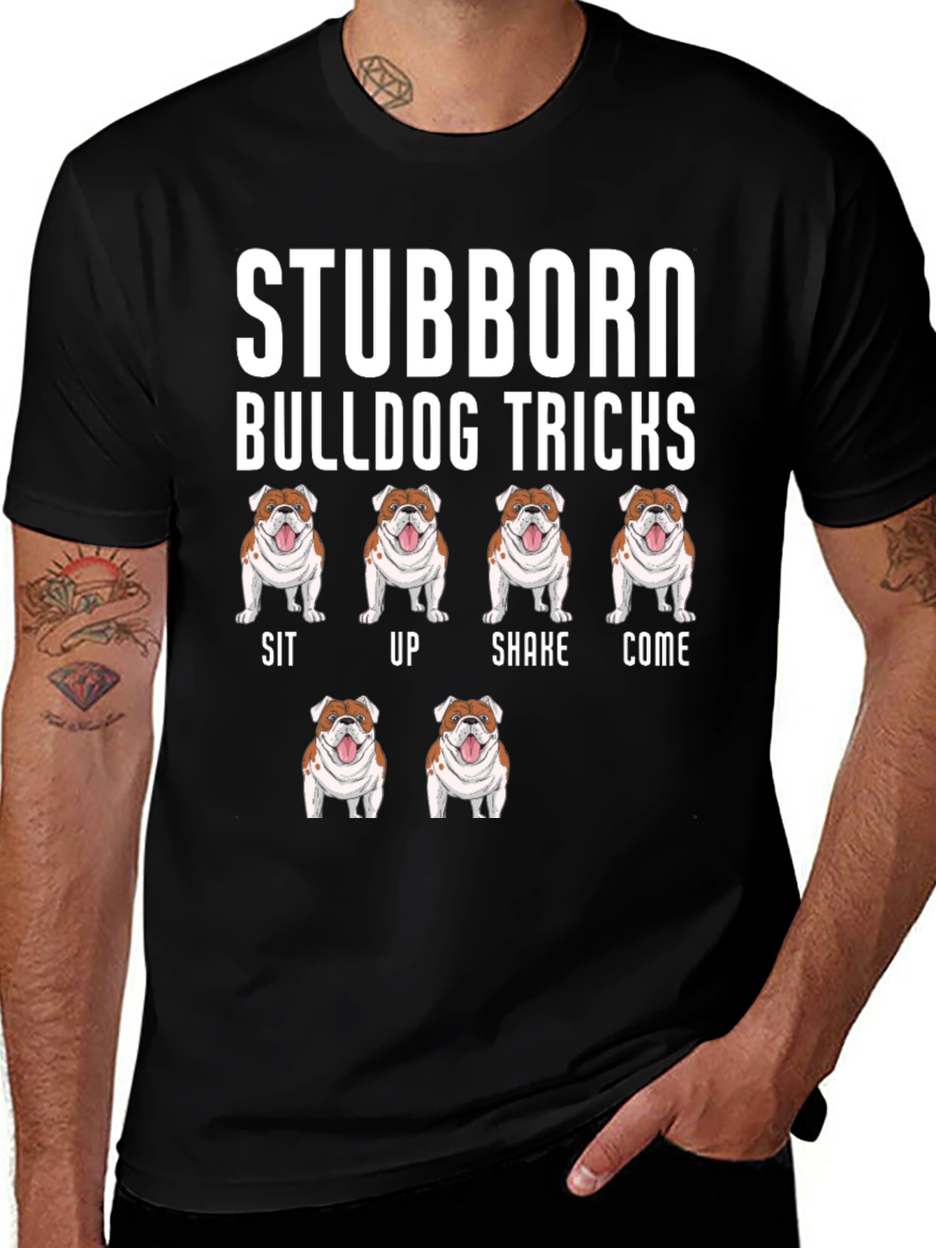 Stubborn Bulldog Tricks Graphic T-Shirt