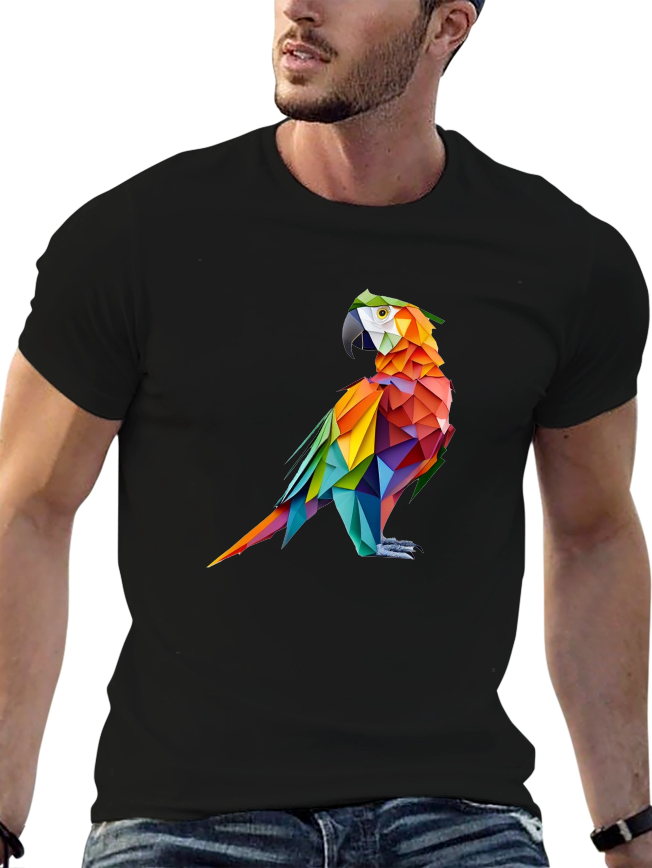Geometric Parrot Graphic Black T-Shirt