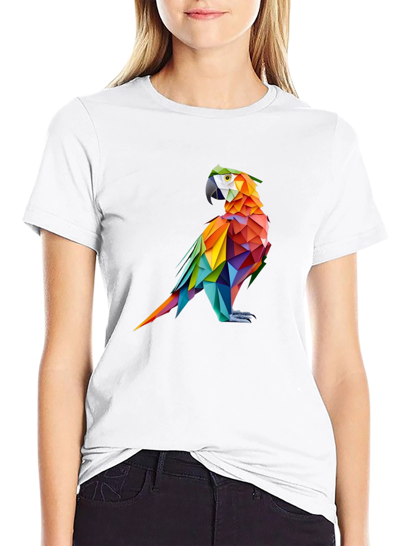 Geometric Parrot Graphic Black T-Shirt
