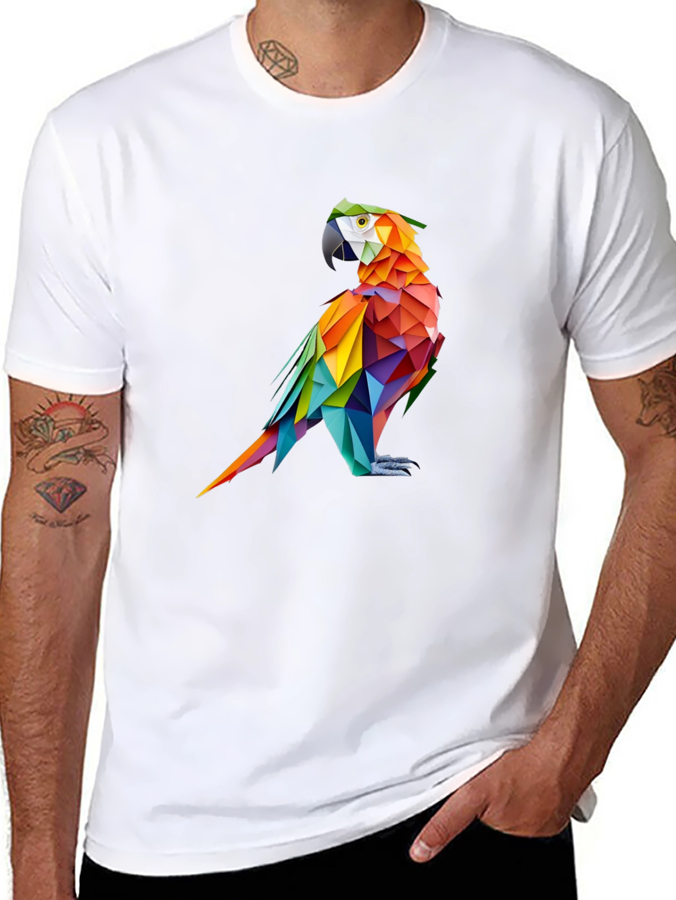 Geometric Parrot Graphic Black T-Shirt