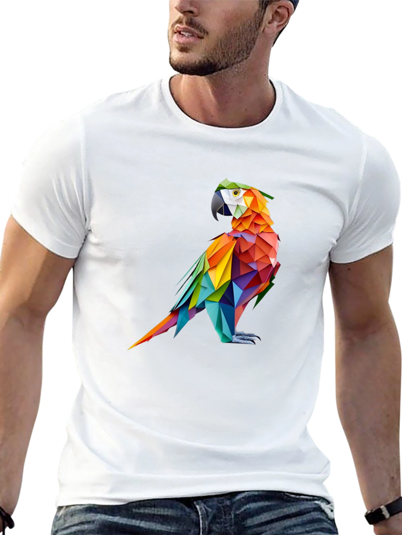 Geometric Parrot Graphic Black T-Shirt