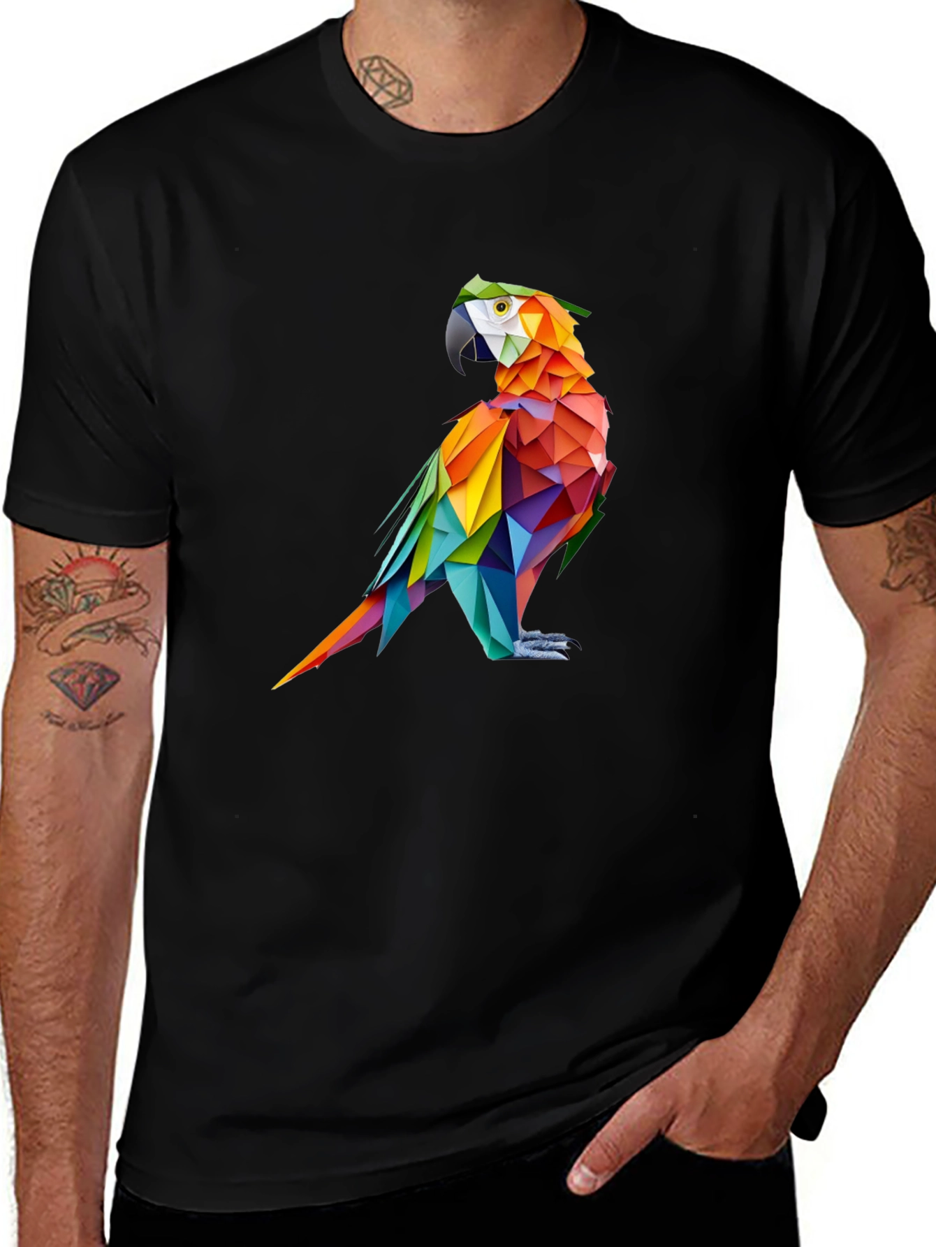 Geometric Parrot Graphic Black T-Shirt