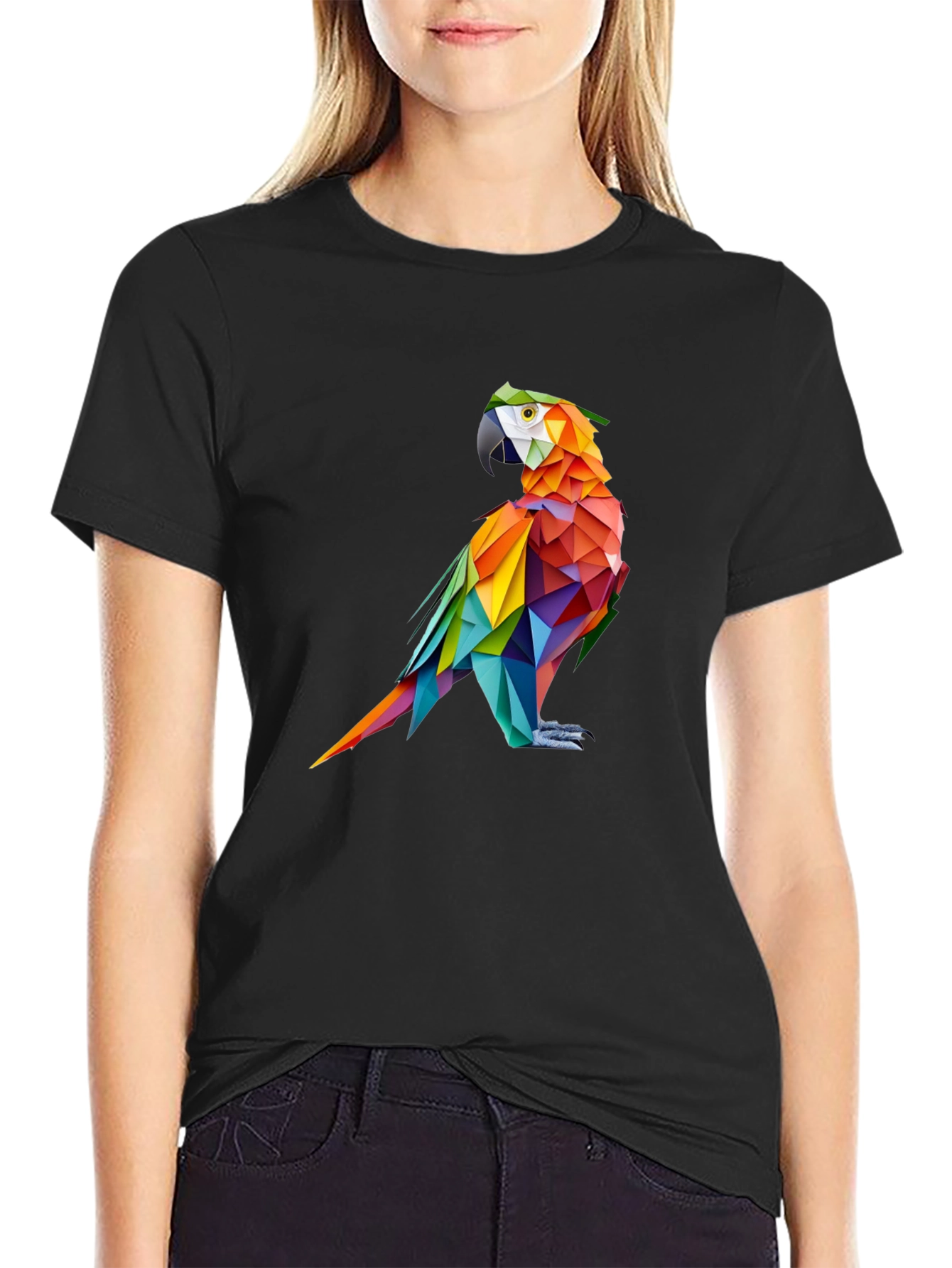 Geometric Parrot Graphic Black T-Shirt