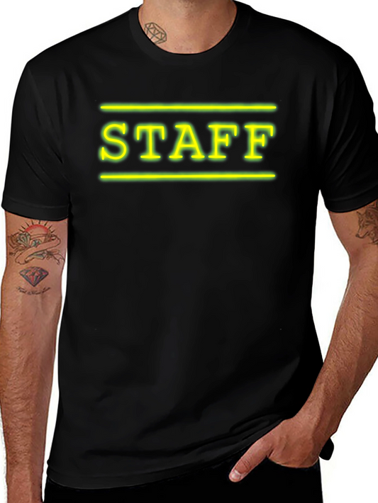 Neon STAFF Graphic T-Shirt - Black Crew Neck