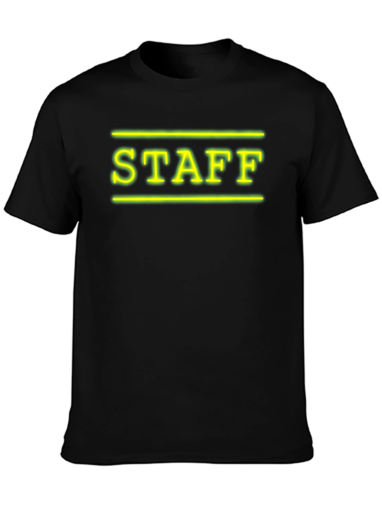 Neon STAFF Graphic T-Shirt - Black Crew Neck