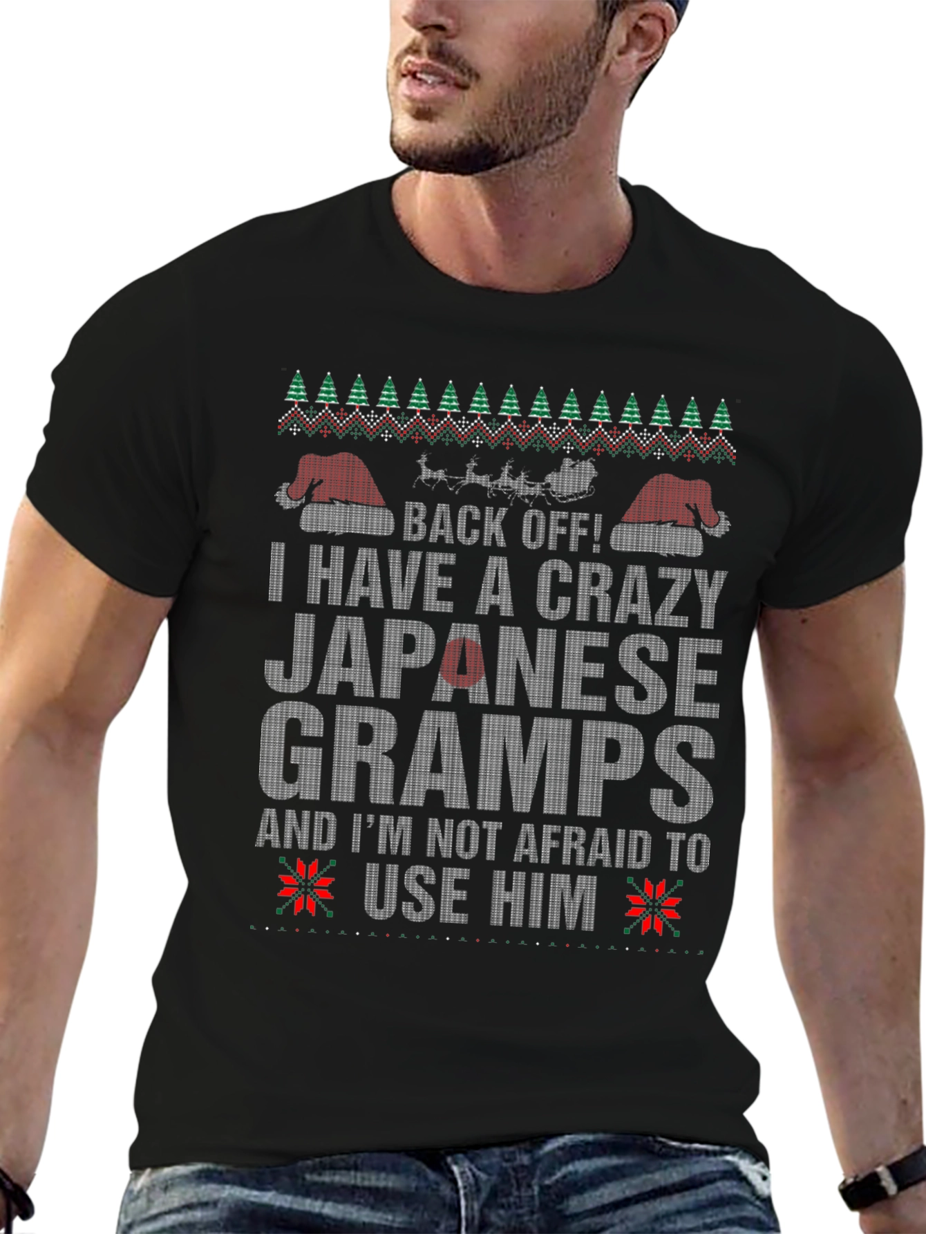 Crazy Japanese Gramps Ugly Christmas Sweater T-Shirt