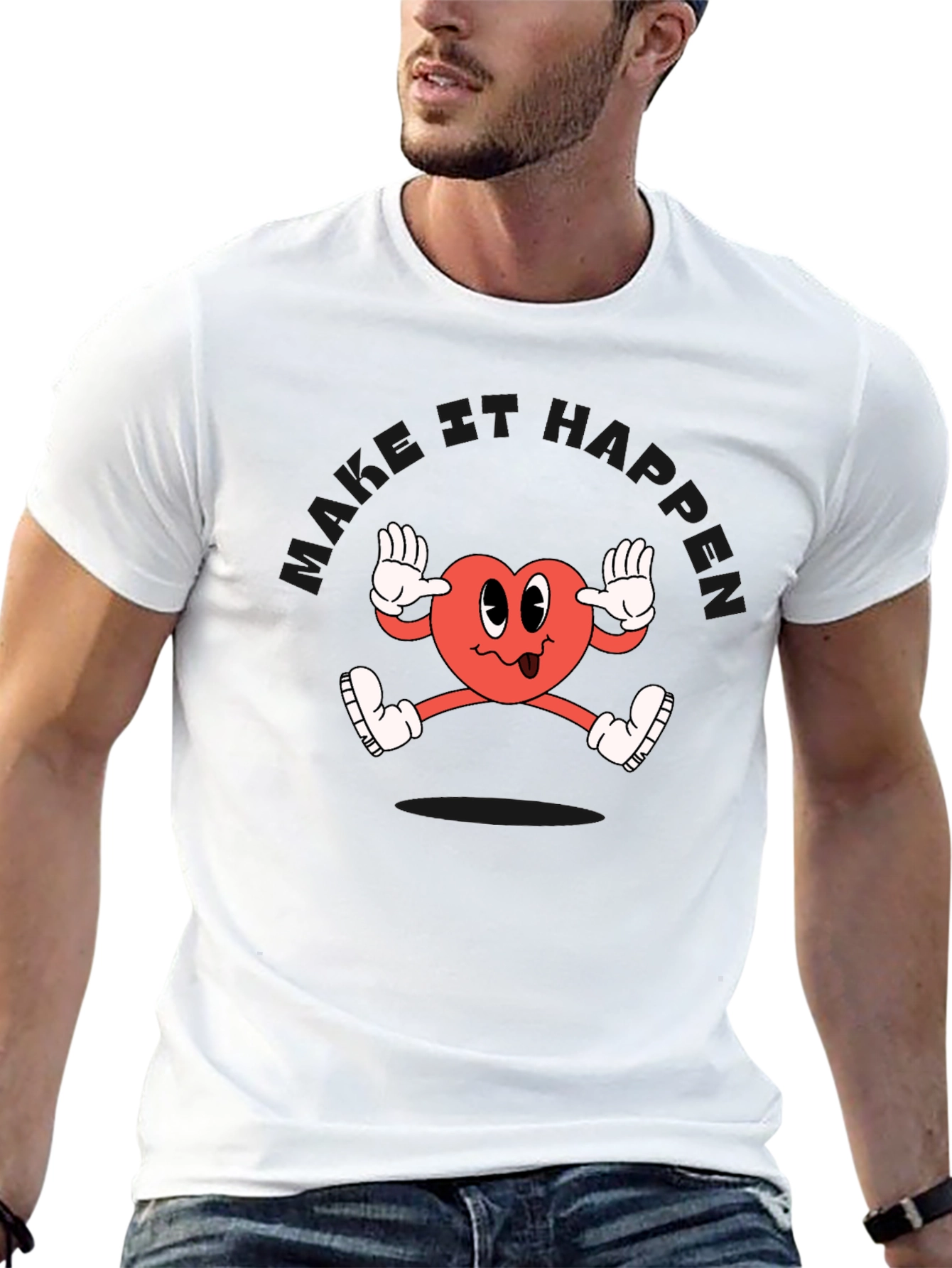 Funky Heart Cartoon Black T-Shirt