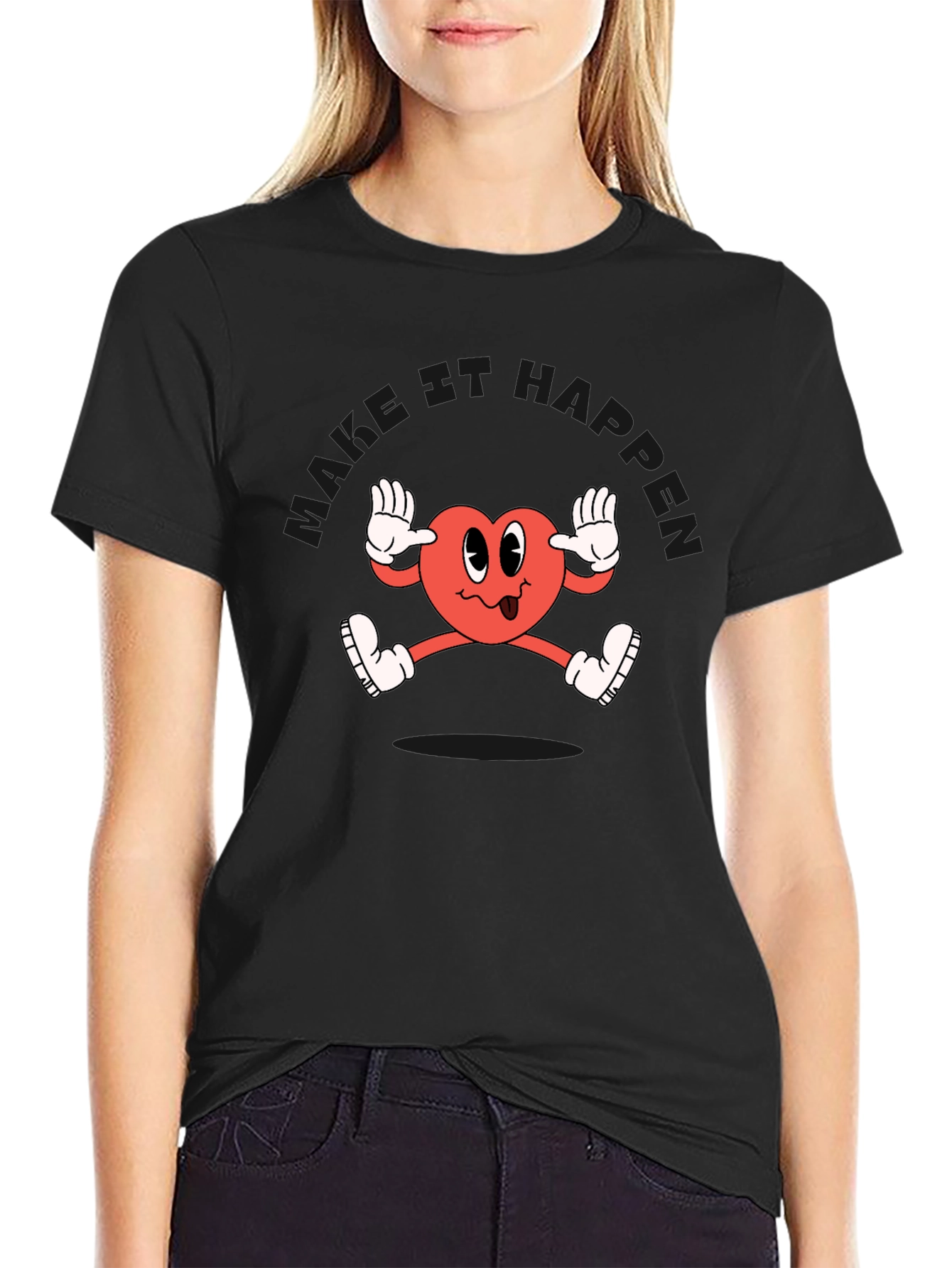 Funky Heart Cartoon Black T-Shirt