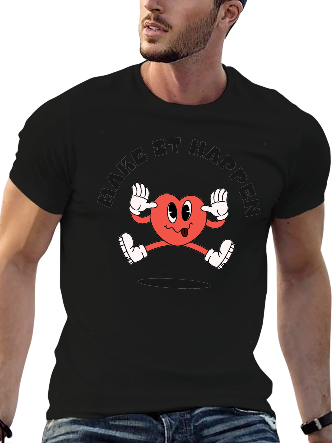 Funky Heart Cartoon Black T-Shirt