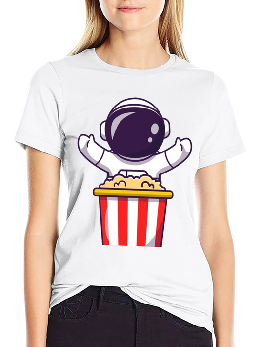 Astronaut Popcorn T-Shirt - Space Movie Night Apparel