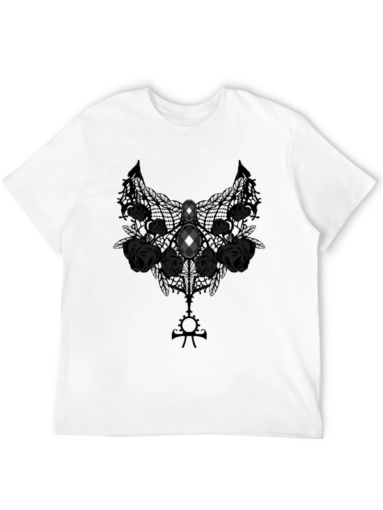 Gothic Lace Rose Graphic Tee - Dark Elegance