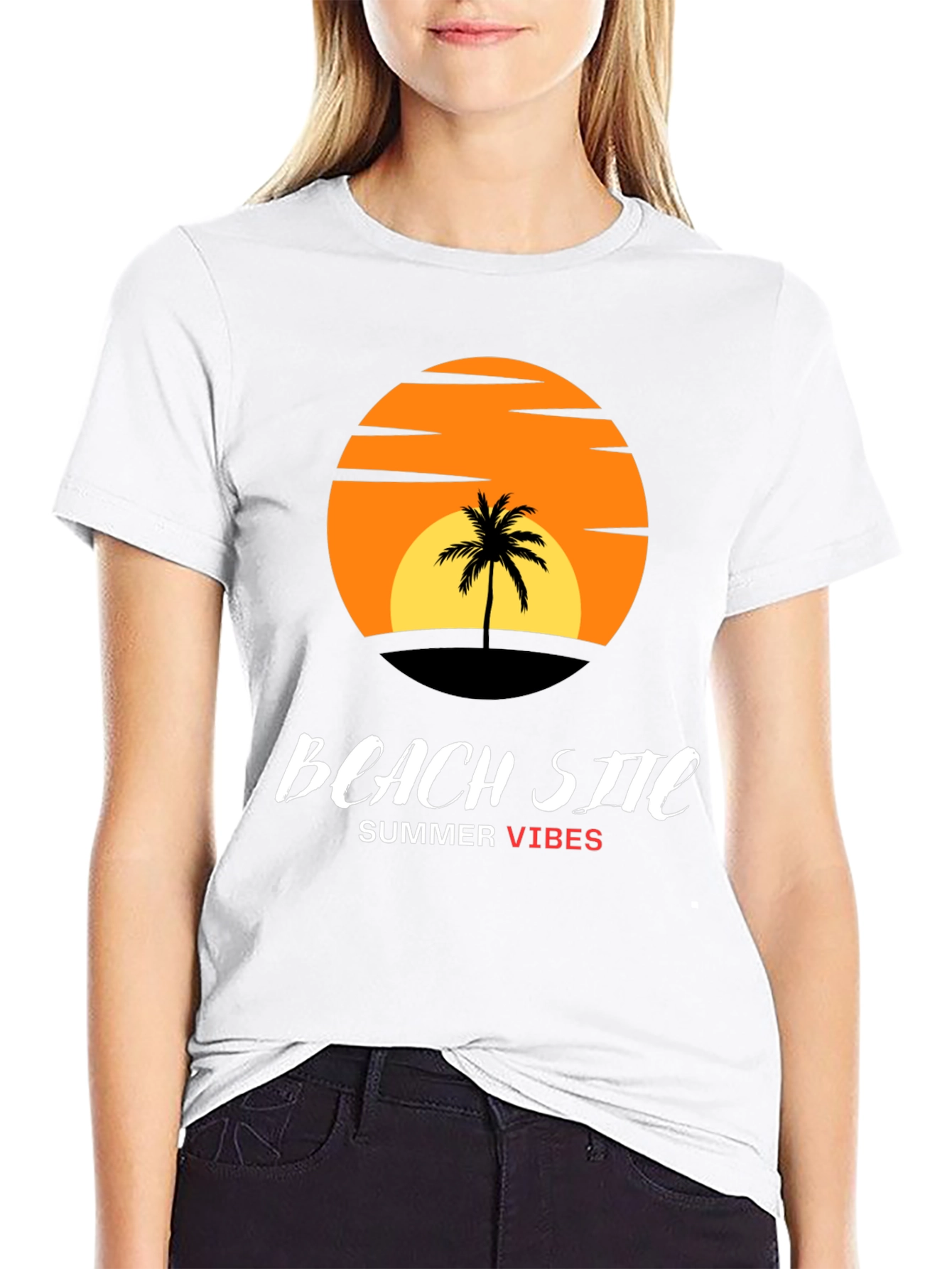 Beach Site Summer Vibes Black T-Shirt