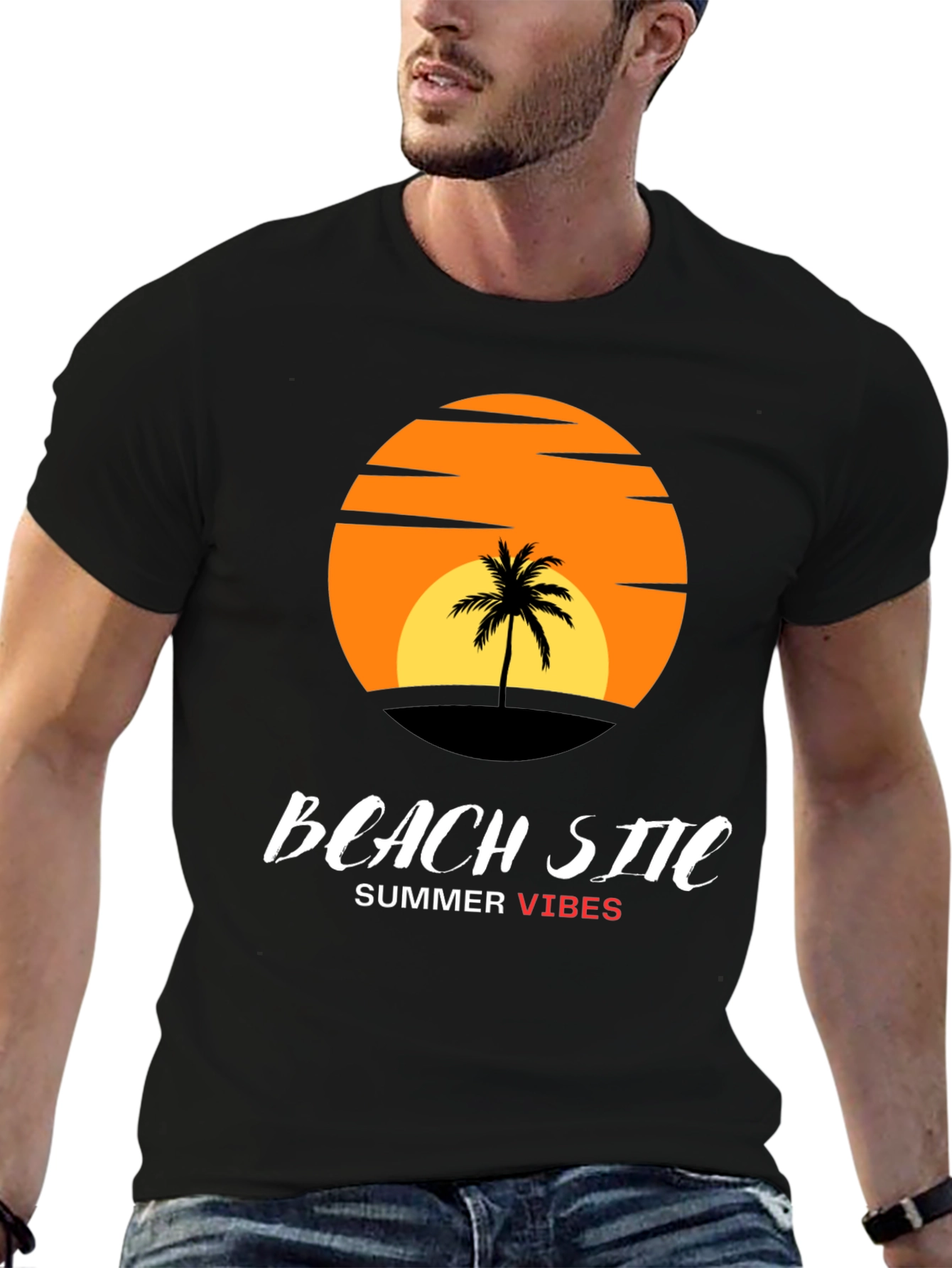 Beach Site Summer Vibes Black T-Shirt