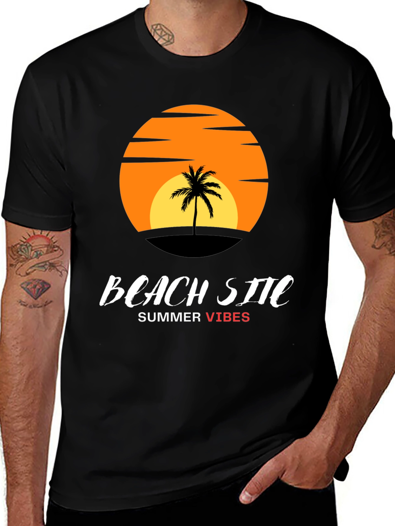 Beach Site Summer Vibes Black T-Shirt